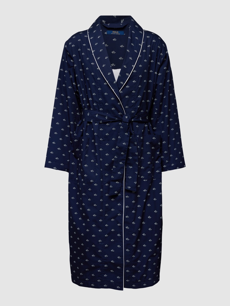Bademantel mit Allover-Label-Muster Modell 'Terry' in dunkelblau