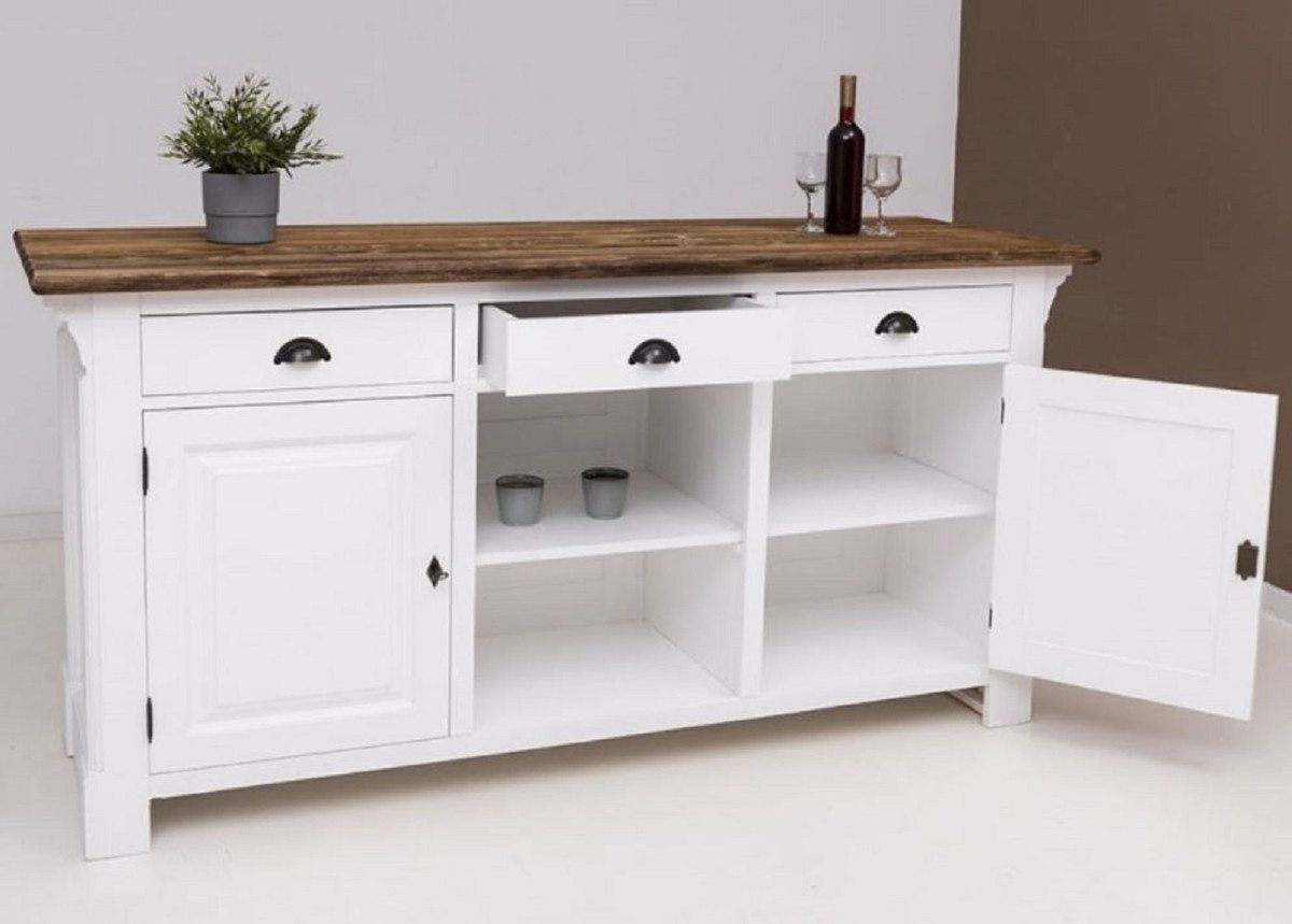 Casa Padrino Barschrank Landhausstil Bar Theke Weiß / Dunkelbraun 191 x 68 x H. 95 cm - Massivholz Thekentisch - Bartisch - Massivholz Bar Möbel im Landhausstil
