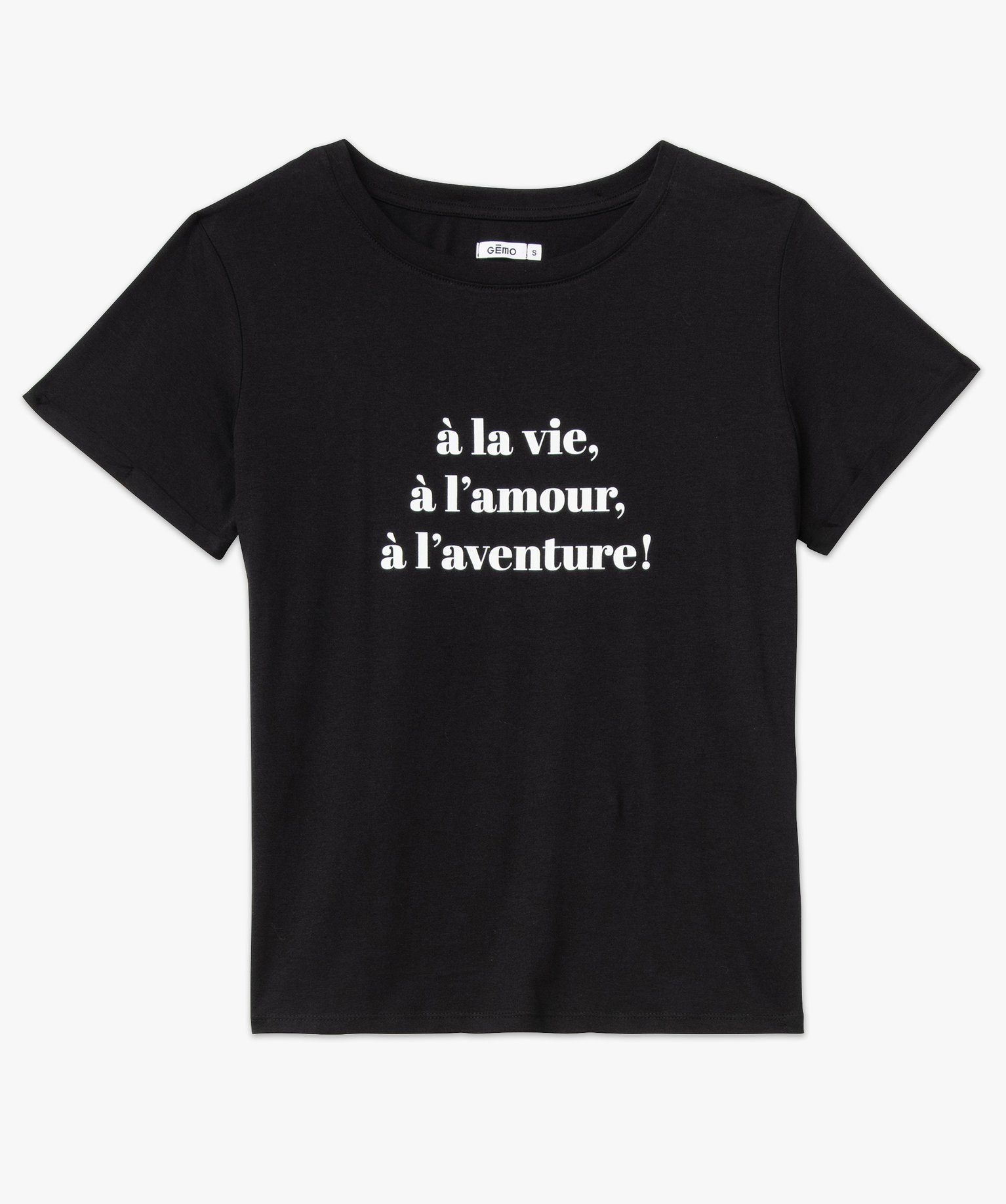 Tee-shirt à manches courtes avec message femme noir | GEMO