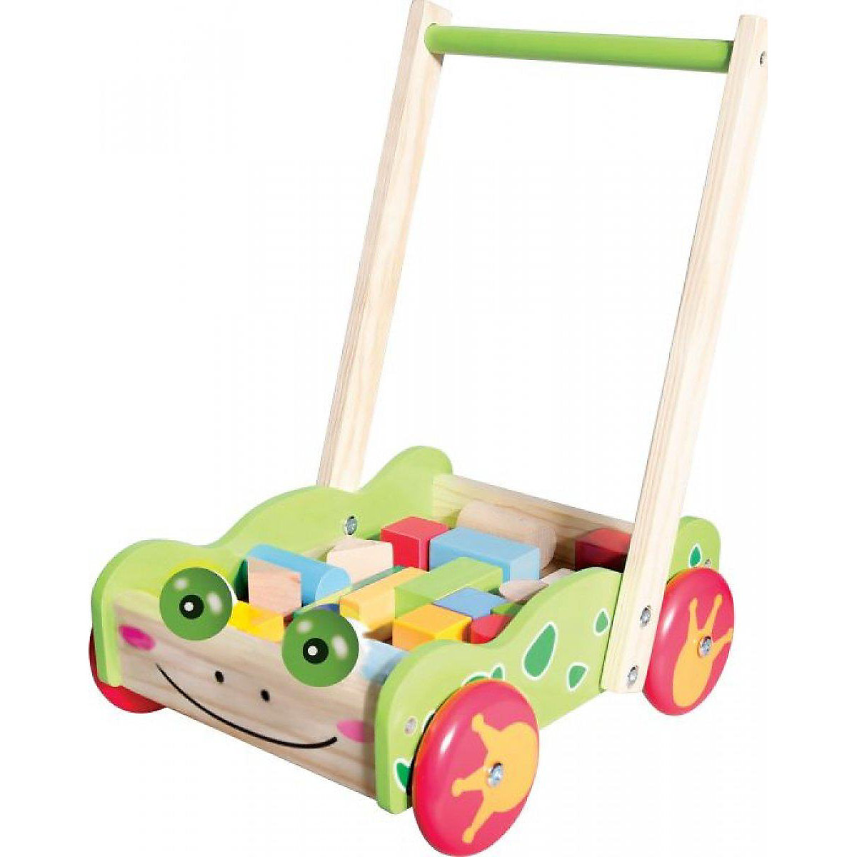 SpielMaus Holz Laufwagen mit Bauklötzen, 20 Stck.