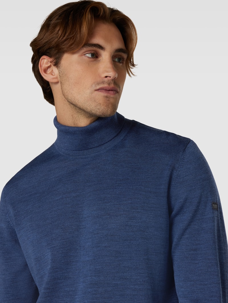 Rollkragenpullover aus Wolle Modell 'ROLLI' in ozean blau meliert