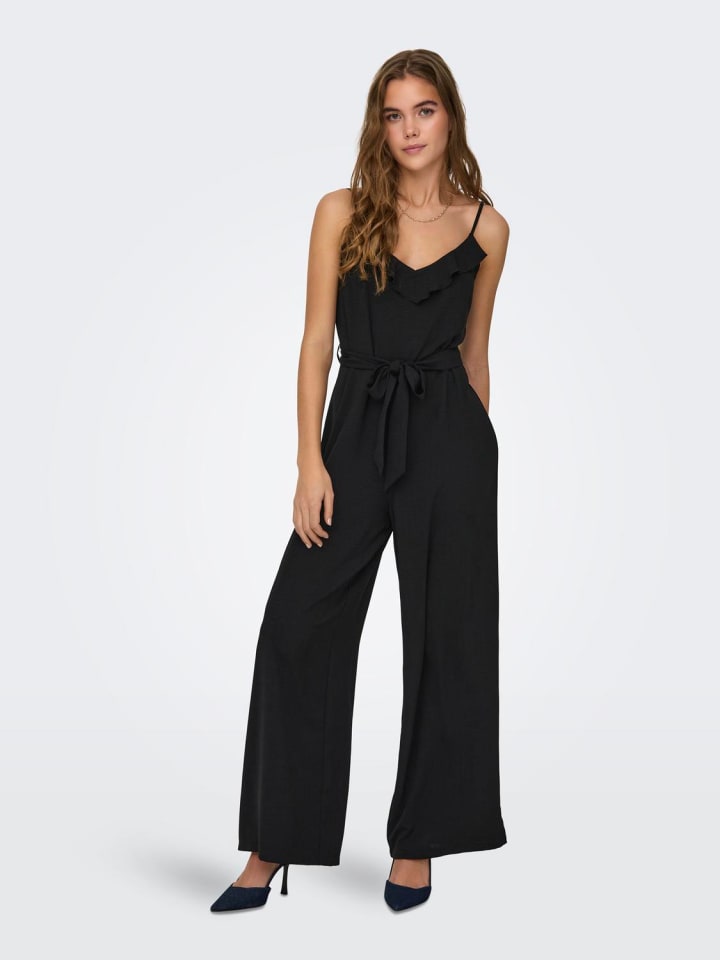 ONLY Jumpsuit Gürtel Taille Rüschen Schmale Träger in Schwarz-3 günstig kaufen L