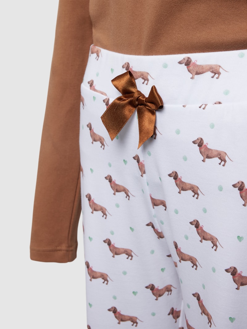 Pyjama mit Allover-Muster Modell 'Mein Glücksmoment' in camel