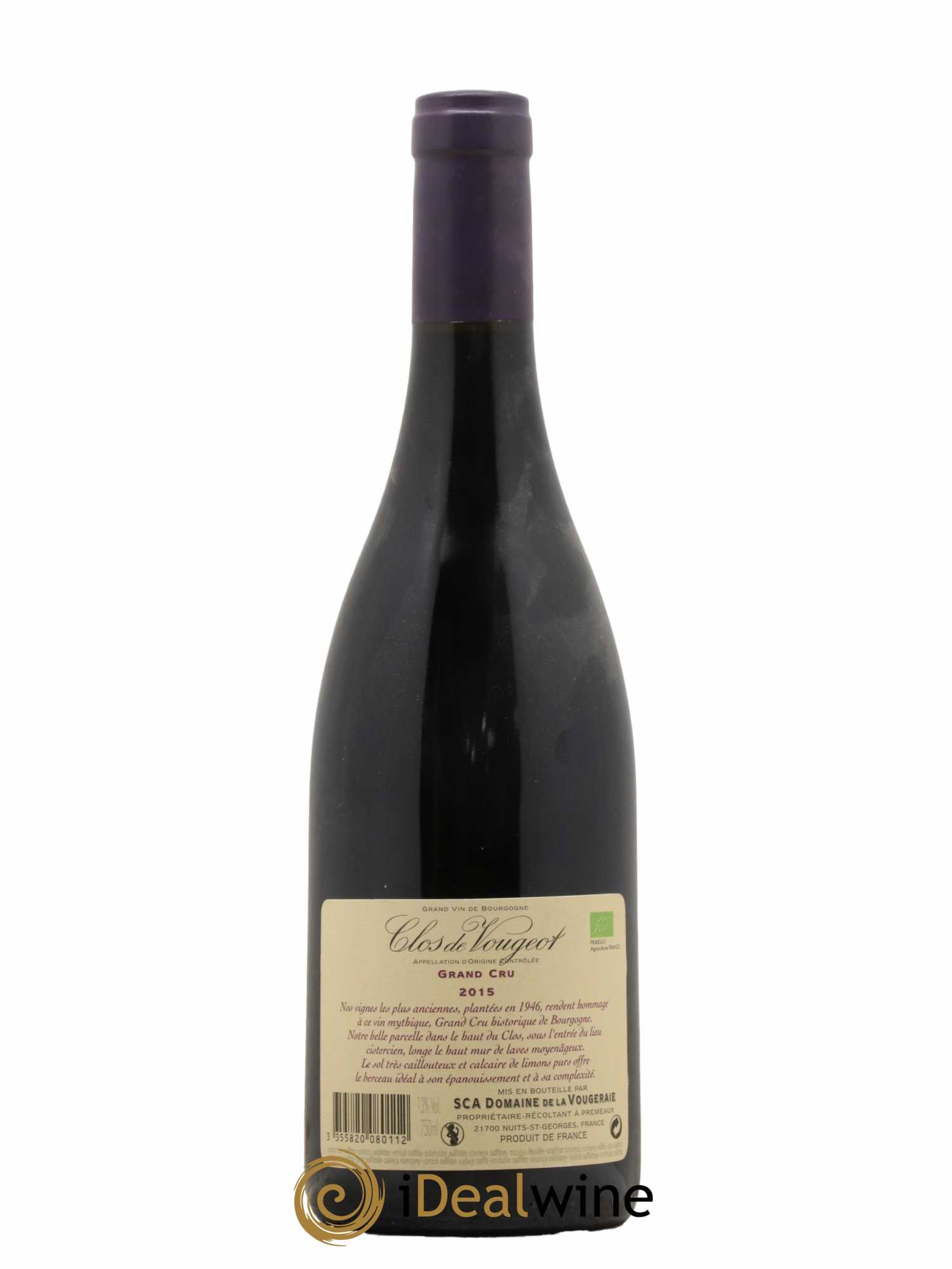 Clos de Vougeot Grand Cru La Vougeraie  2015 - Lot de 1 Bouteille