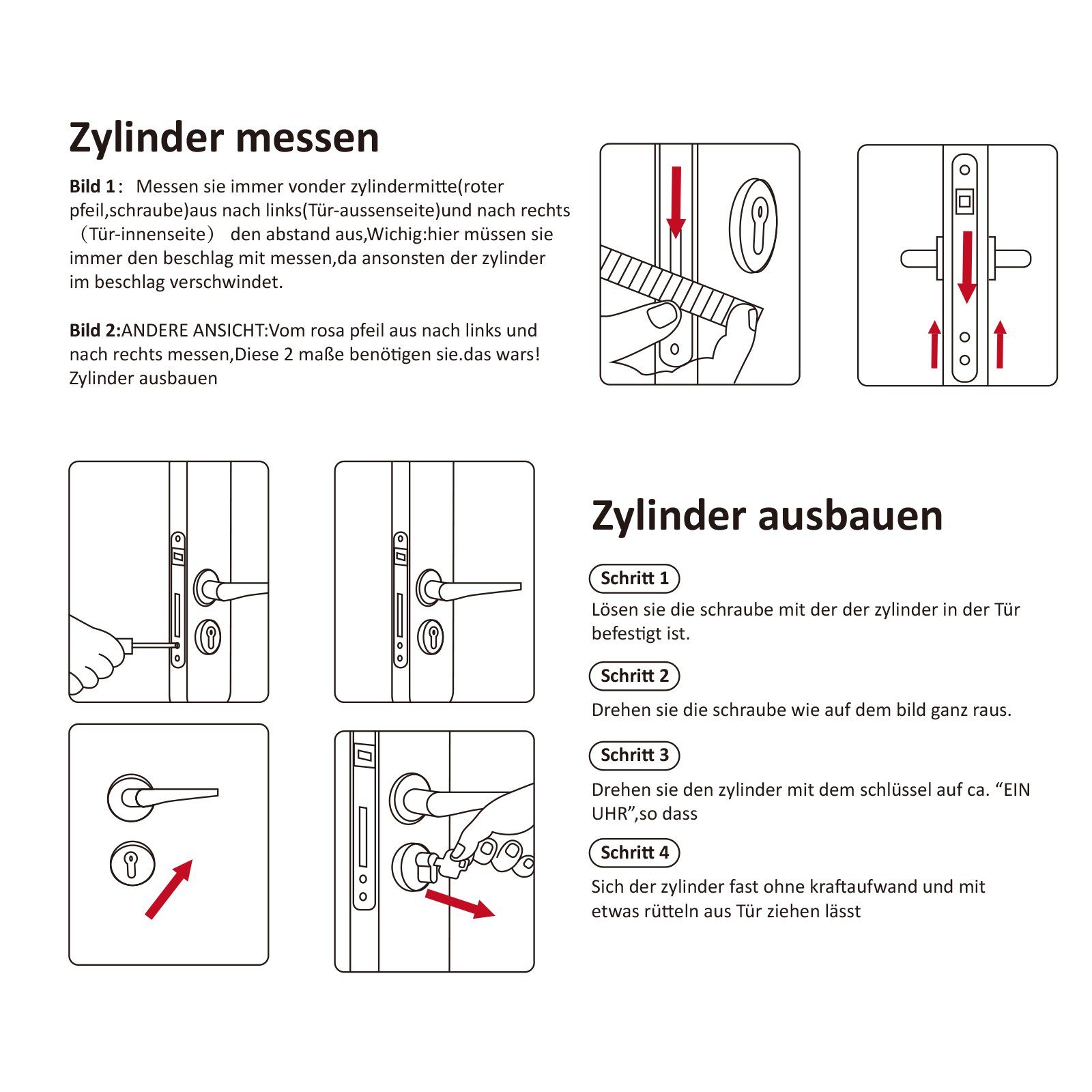 Homewit Schließzylinder Einzelner offener Schließzylinder mit Schlüssel, (Set, 1-St., 5 Stück Schlüssel + 2 Stück Befestigungsschrauben)