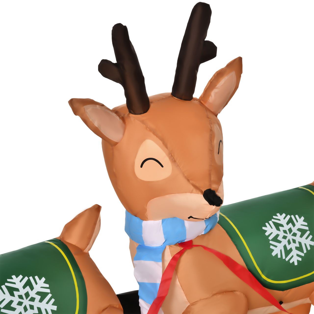HOMCOM Aufblasbarer Weihnachtsmann auf Schlitten mit 3 Hirschen 1,3 m Weihnachtsdekoration mit Lichtern Weihnachten Gärten Dekoration automatisches Aufblasen wetterfest Polyester 319 x 59 x 132 cm