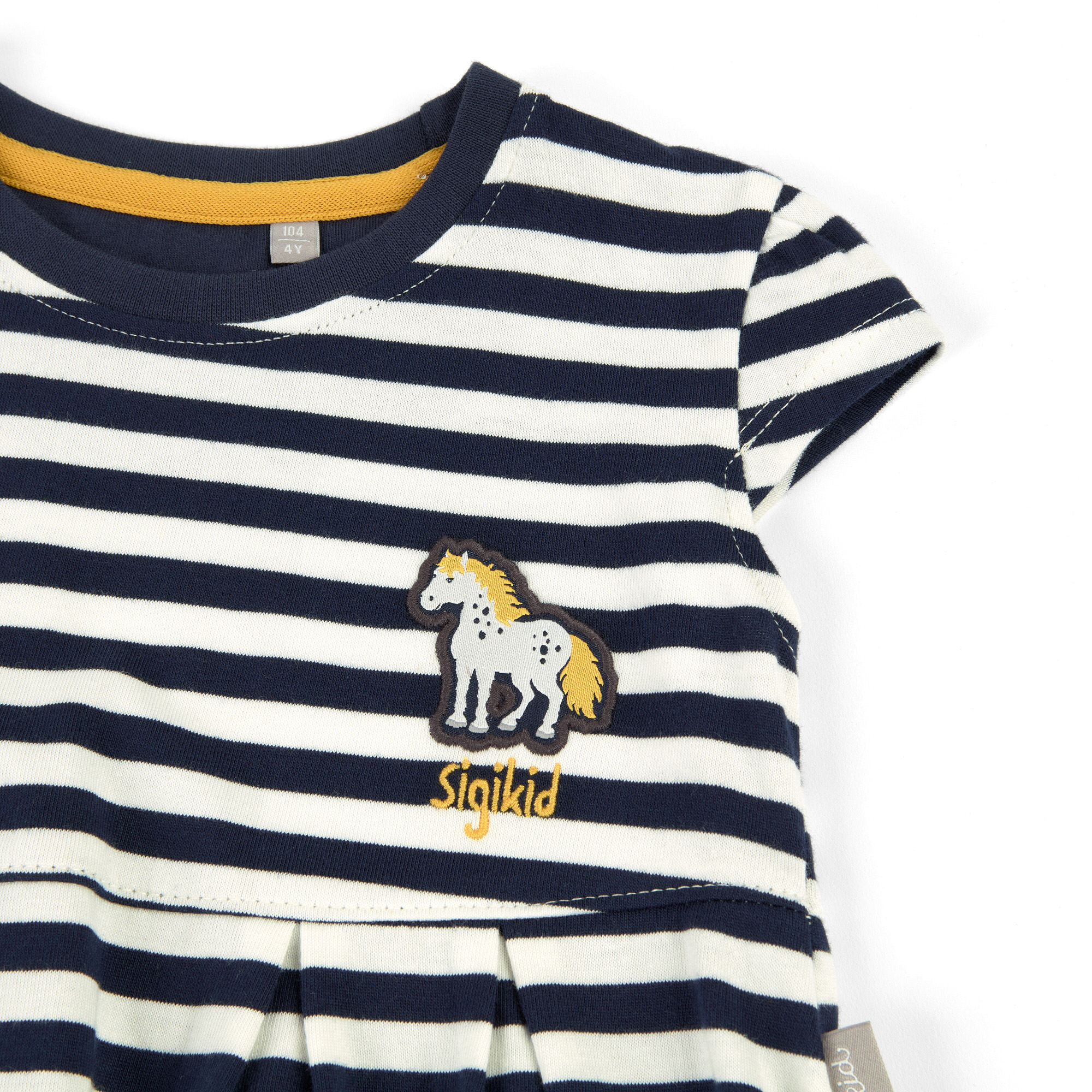 Blau-weiß geringeltes Kinderkleid Tupfen Pony