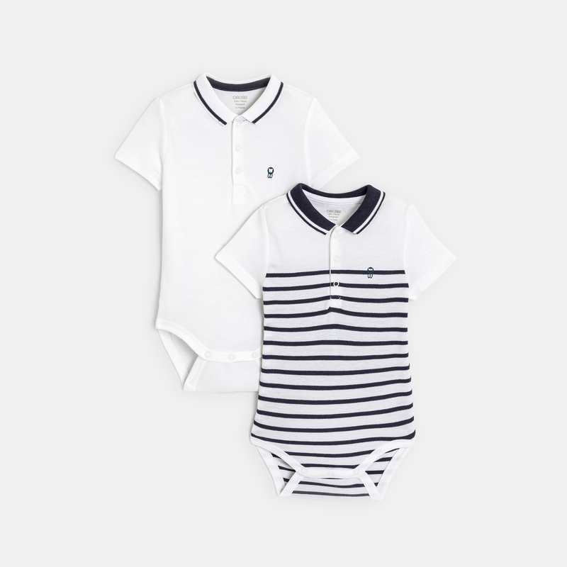 Body maille piquée col polo (lot de 2) bleu naissance