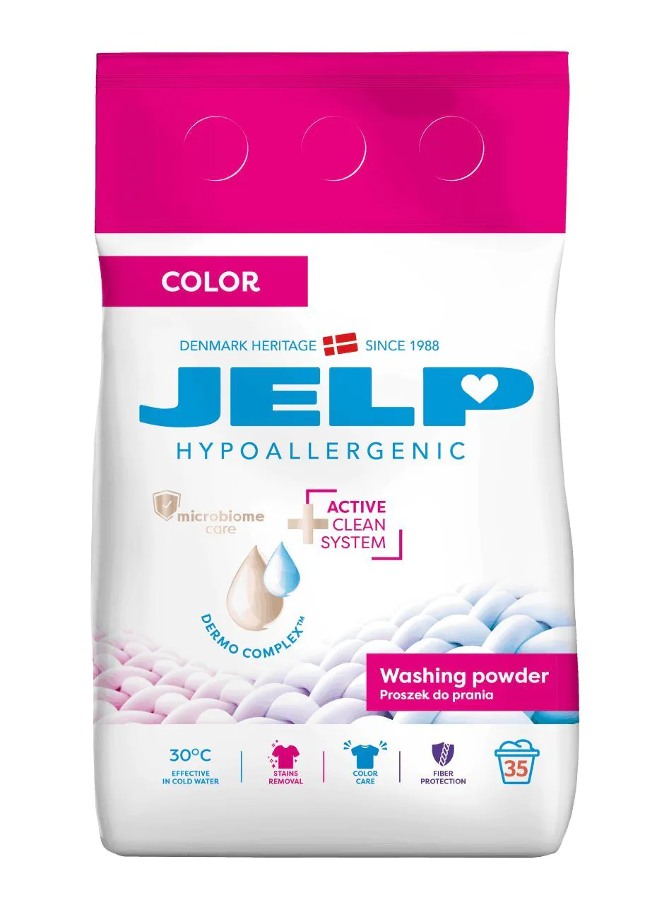 „Jelp“ hipoalerginiai skalbimo milteliai spalvotiems audiniams