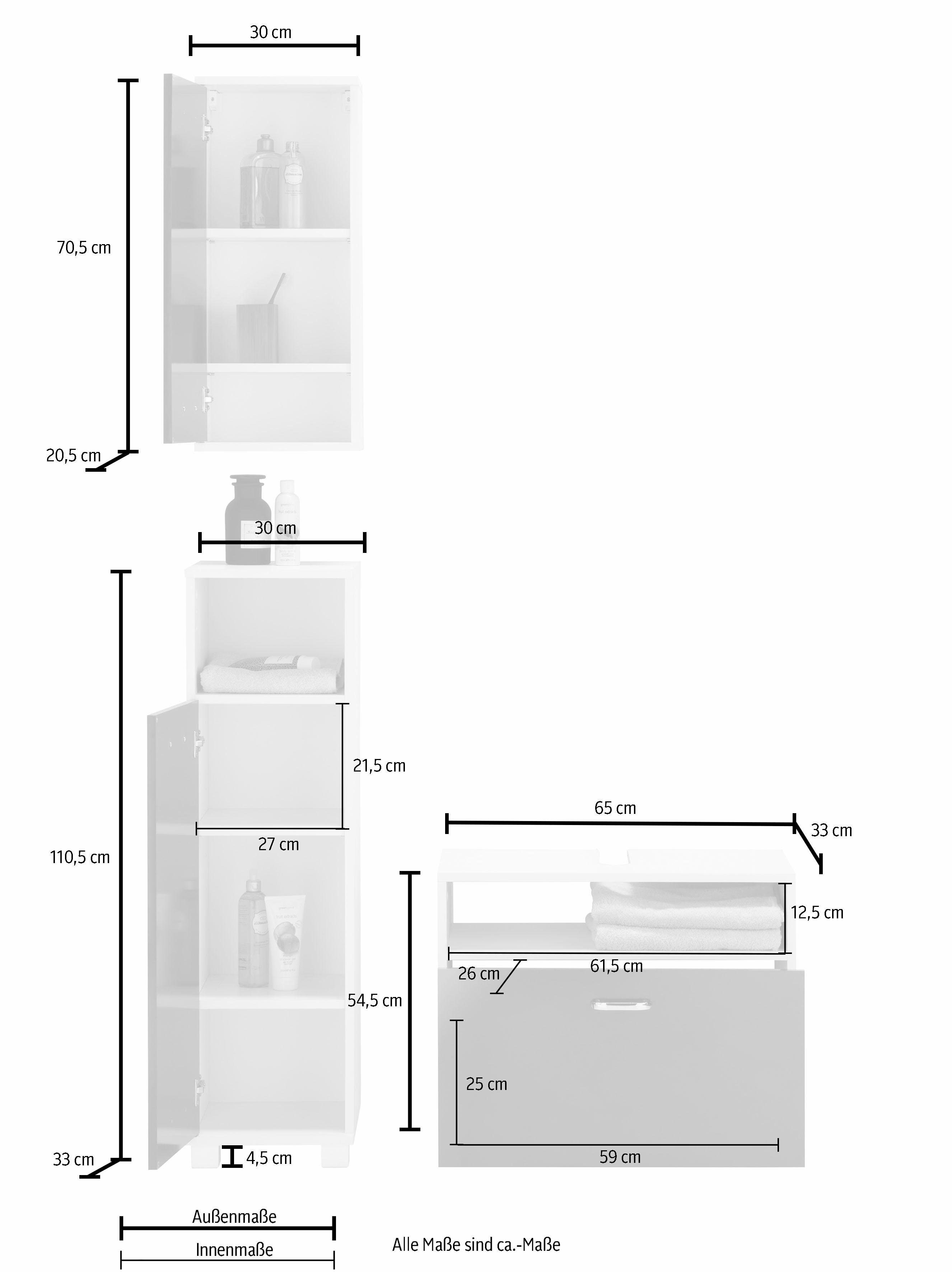 Schildmeyer Badmöbel-Set Colli, (Set, 3-St), aus Hochschrank, Waschbeckenunterschrank und Hängeschrank