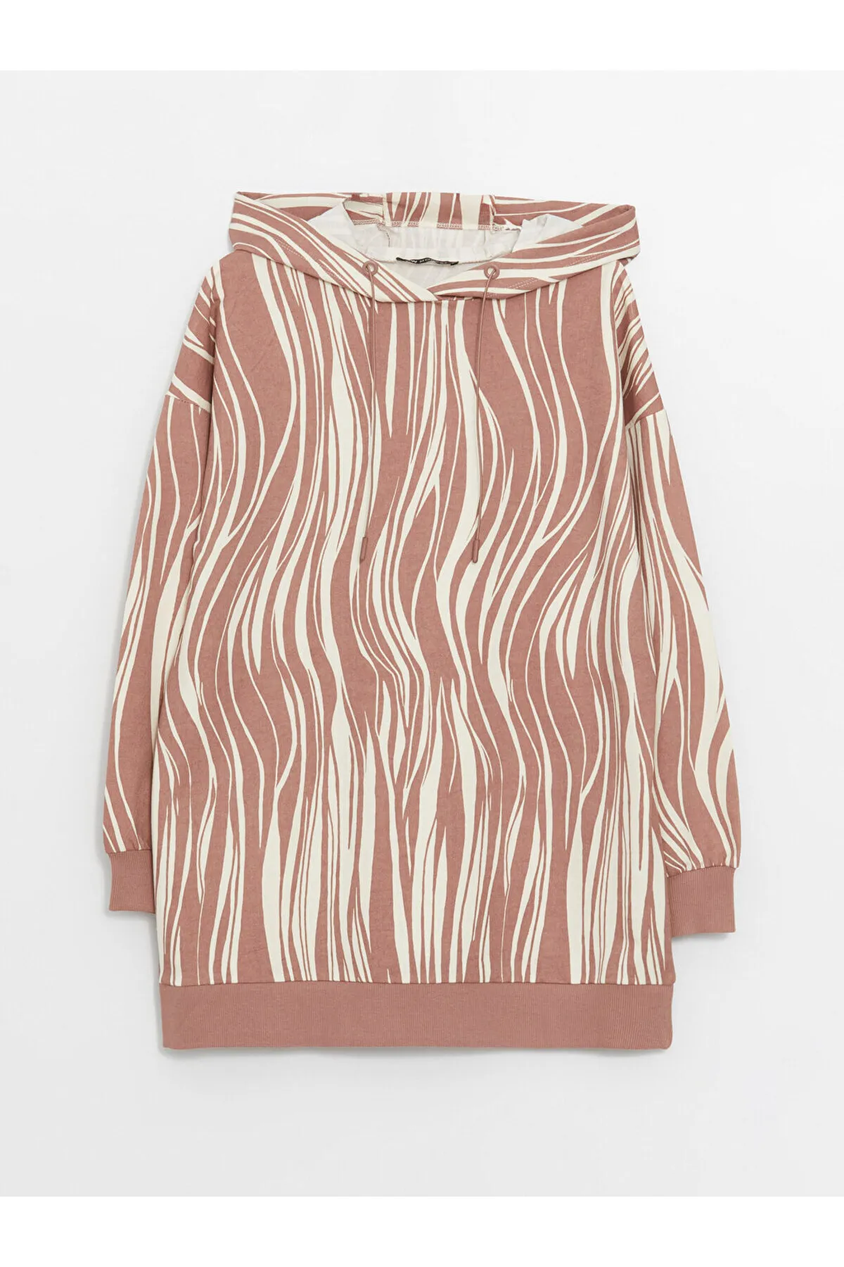 LC Waikiki  LCW Bescheidene gemusterte Langarm-Sweatshirt-Tunika für Damen mit Kapuze