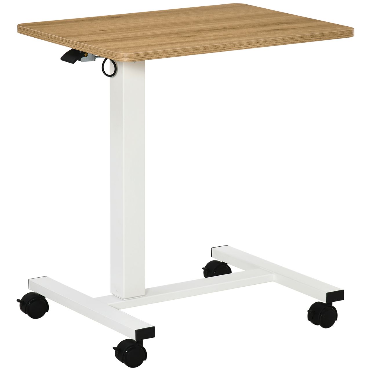 HOMCOM Höhenverstellbar Steh-Sitz Schreibtisch Laptoptisch Stehpult Beistelltisch mit Rollen C-förmig Platzsparend für Arbeitszimmer Sofa Bett Natur Weiß Belastbar bis 70 kg 65 x 48 x 70-110 cm