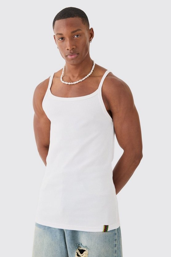 Geripptes Slim-Fit Tanktop mit geradem Ausschnitt