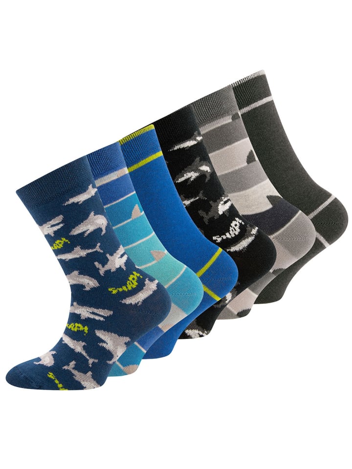 ewers 6er-Set Kniestrümpfe 6er Pack Hai/Ringel/Uni in blau-schwarz günstig kaufen