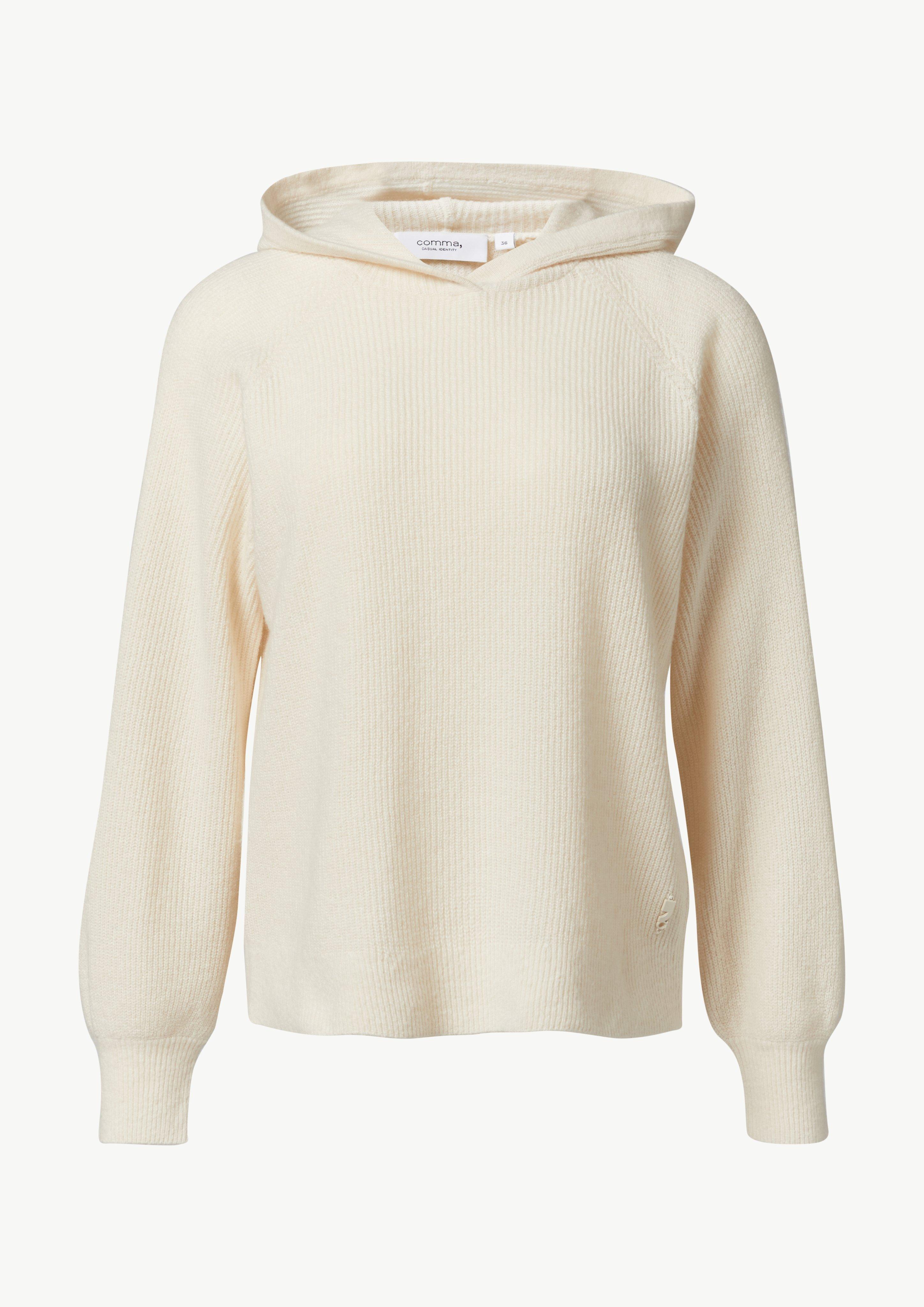Feiner Strickpullover mit Kapuze - helles beige