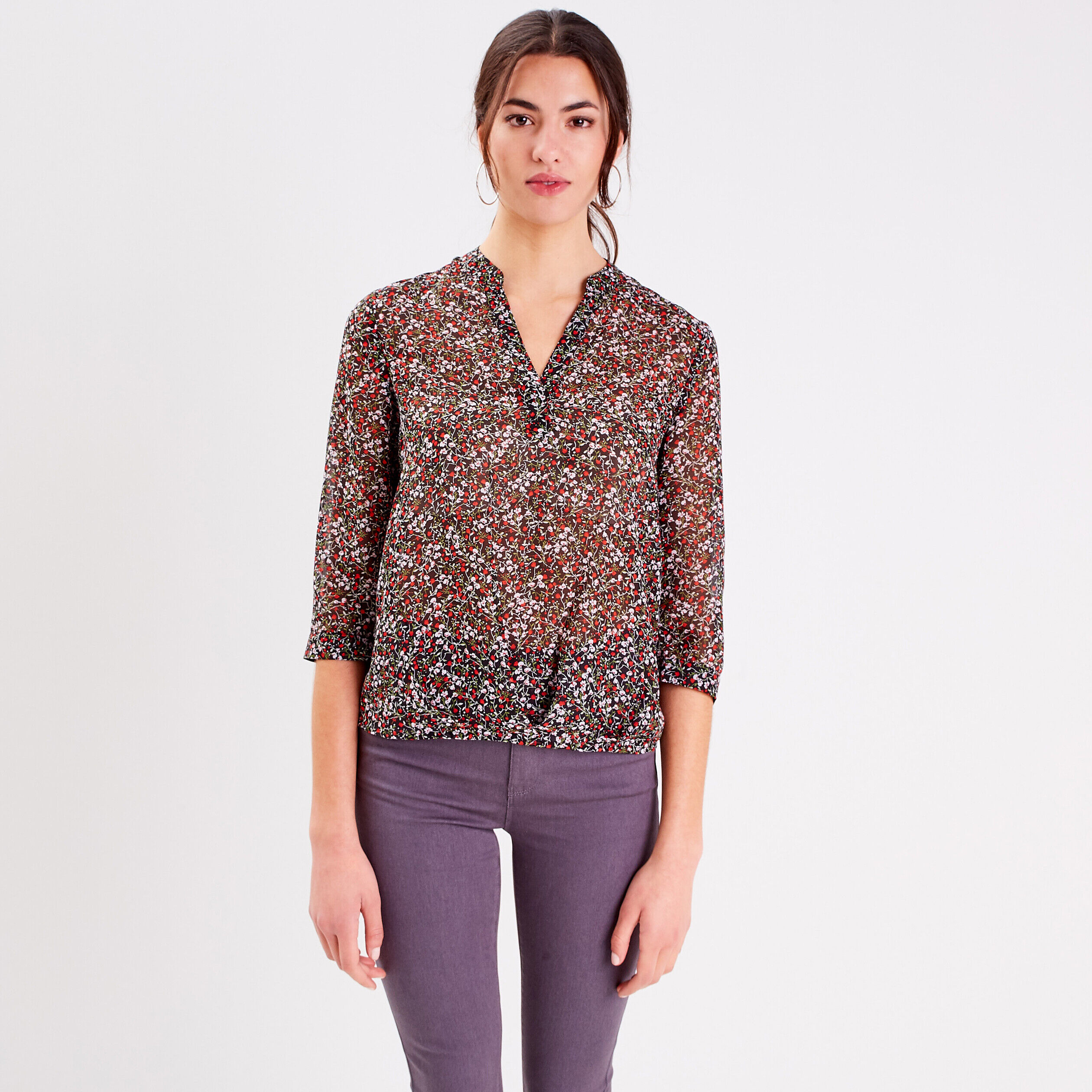 Blouse manches 3/4 noir femme | Cache Cache