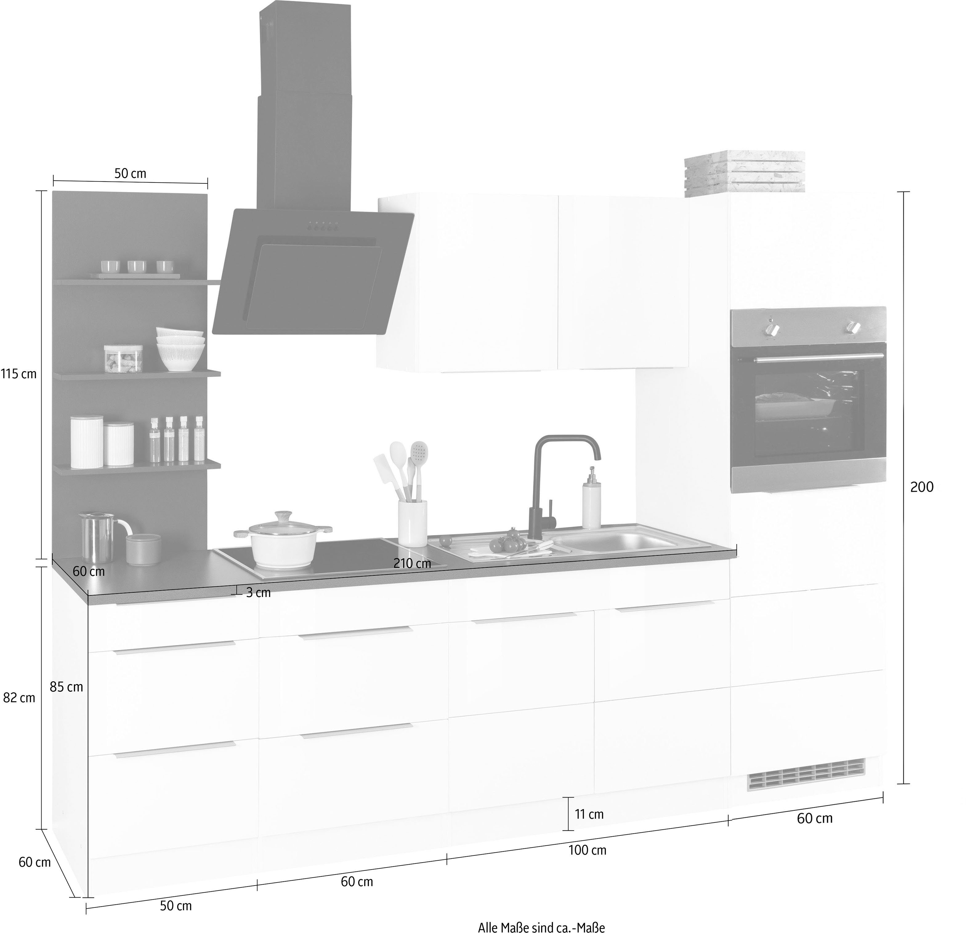 HELD MÖBEL Küchenzeile Brindisi, mit E-Geräten, Breite 270 cm