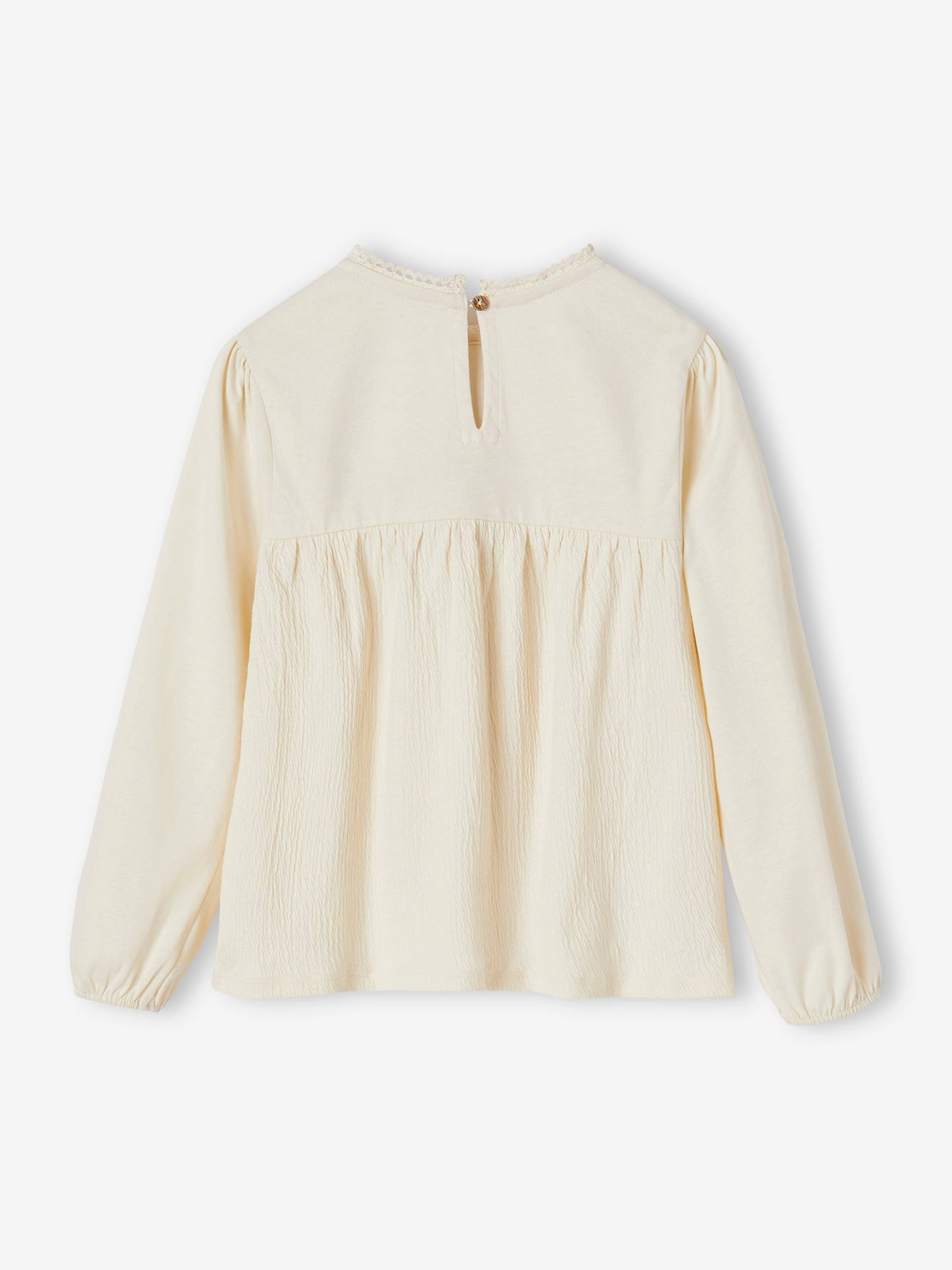 Vertbaudet Mädchen Blusenshirt mit Blumenstickerei Oeko-Tex - vanille