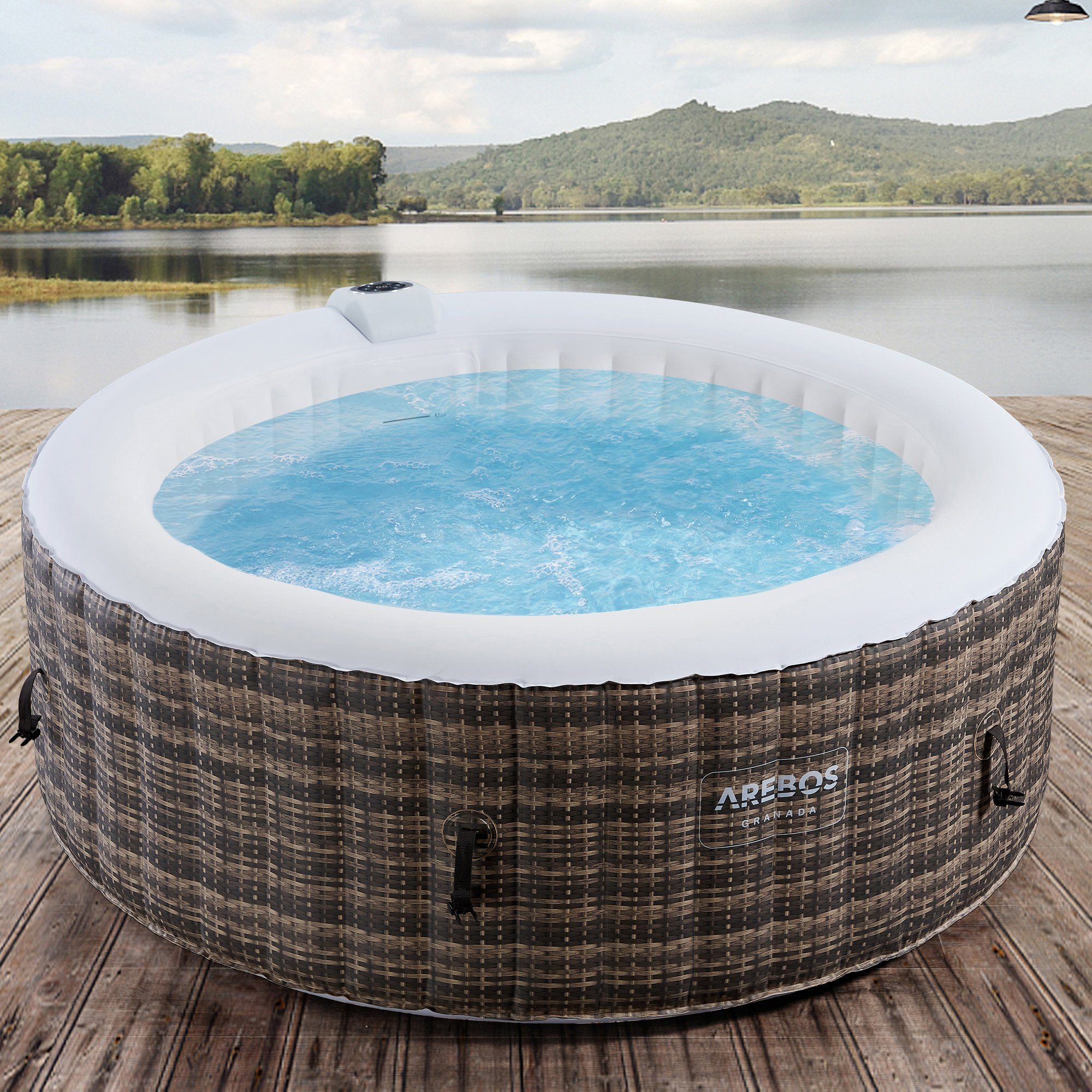 Arebos Whirlpool Aufblasbar, Innen- und Außenbereich, 4 Personen, ⌀ 180cm, (Set, Aufblasbar komplett mit Zubehör)