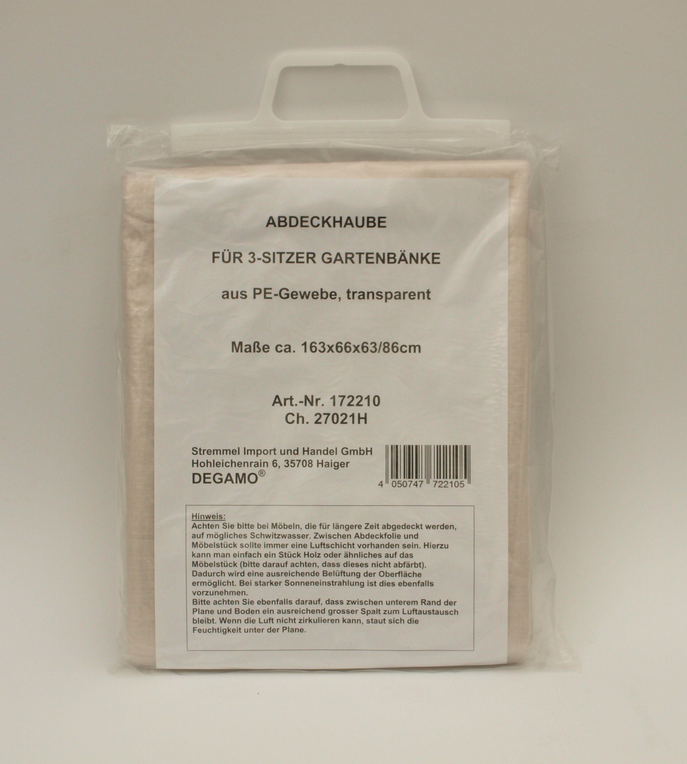 DEGAMO Gartenmöbel-Schutzhülle (1-St), für Gartenbank 3-sitzer 163cm, PE transparent, reißfest und formstabil