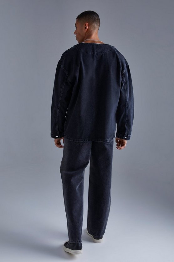 Langärmliges Denim Baseball-Hemd