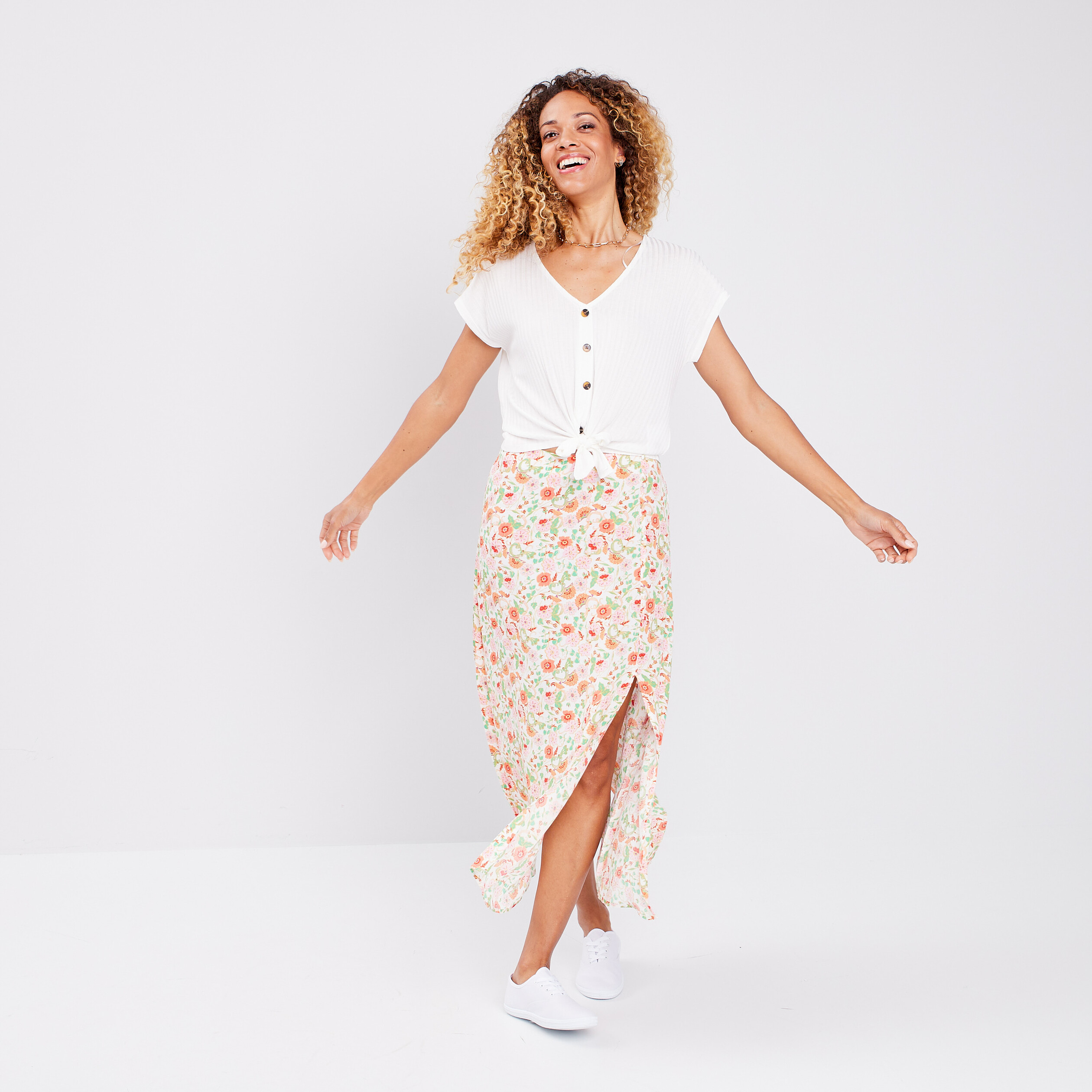 T-shirt manches courtes avec noeud blanc femme | La Halle