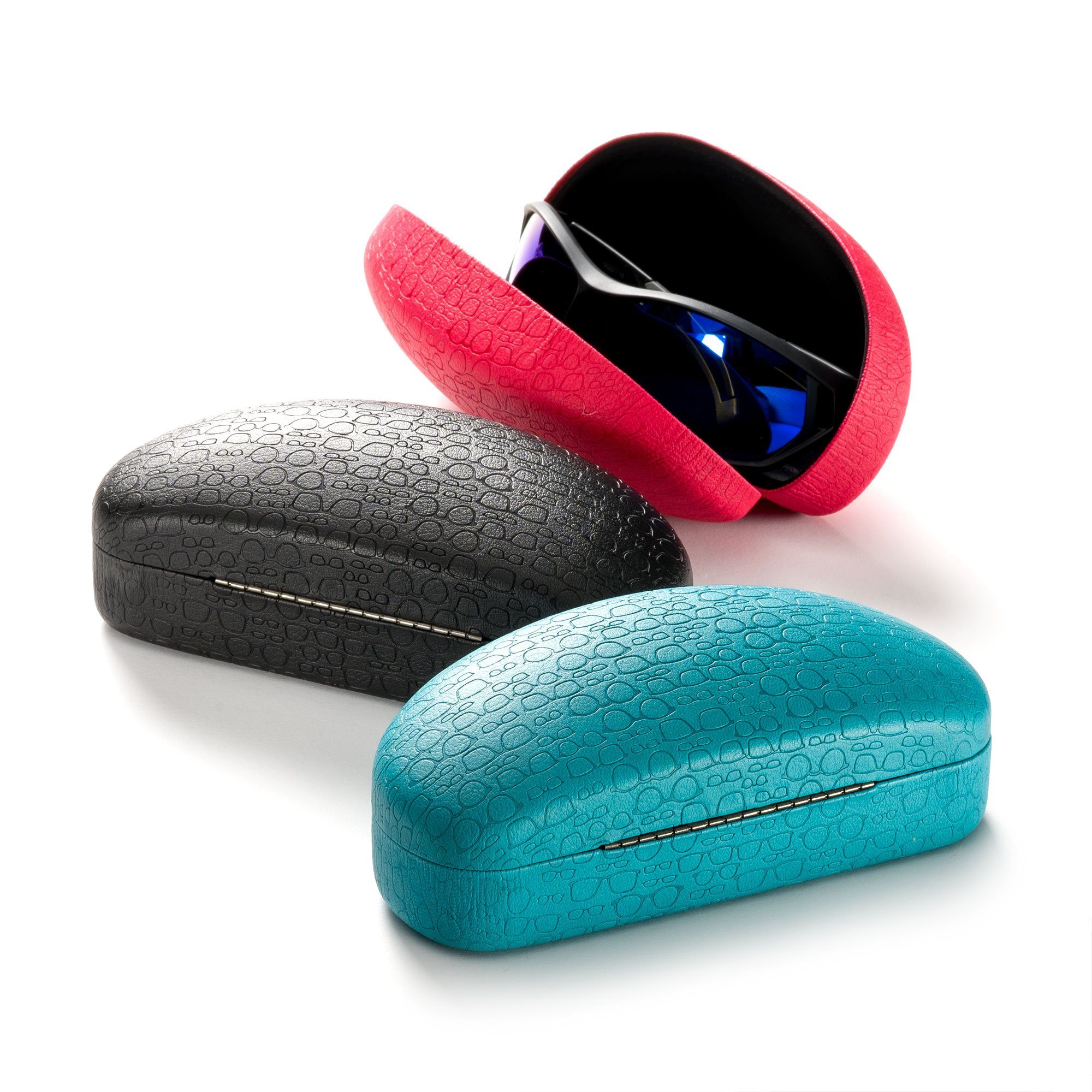 FEFI Brillenetui Großes Hardcase Sport- und Sonnenbrillen Etui, Set aus 1 Etui + hochwertigem Mikrofasertuch