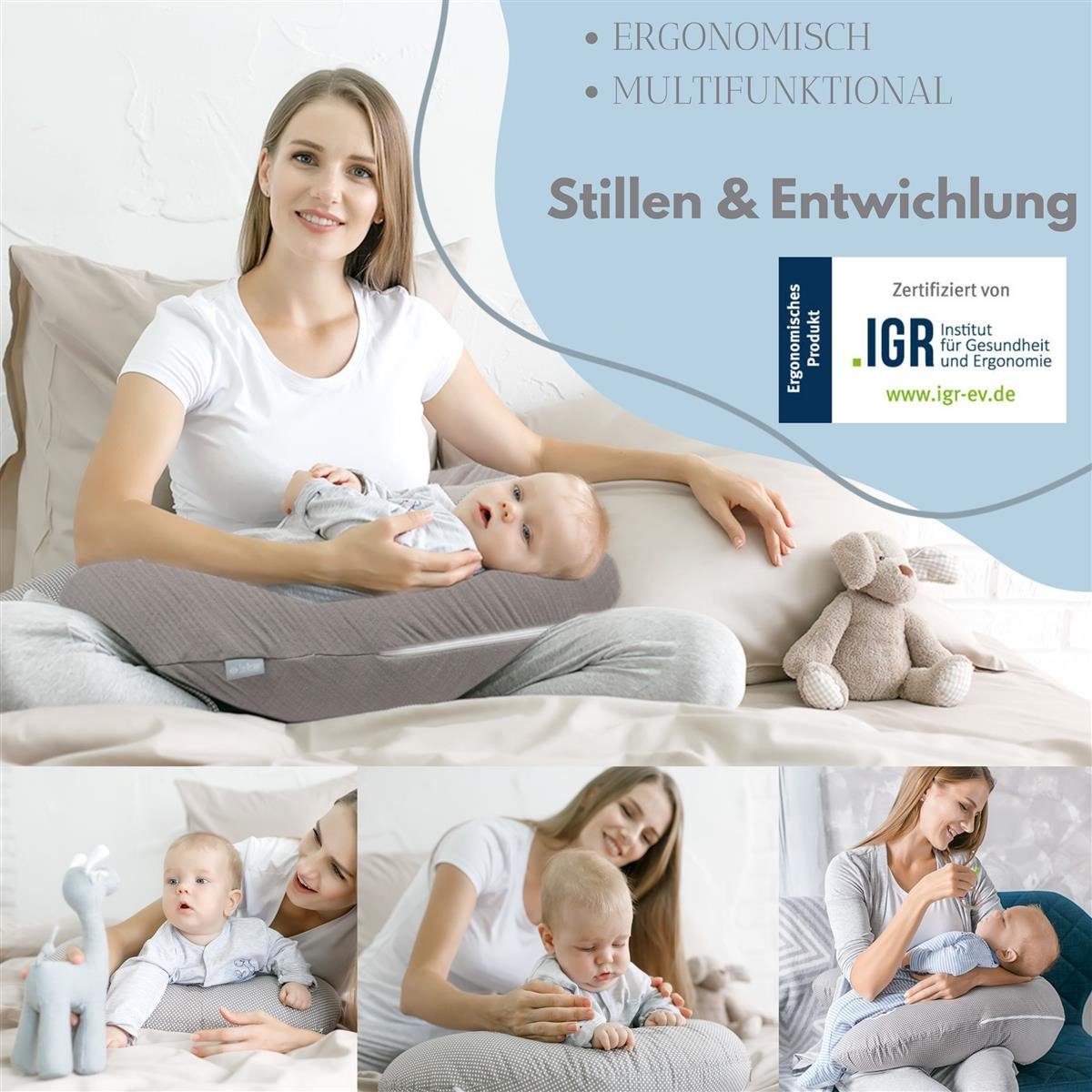 SEI Design Stillkissen Seitenschläferkissen Babynestchen Kuschelnest XXL, Schwangerschaftskissen mit Bezug, Bezug 100% Baumwolle