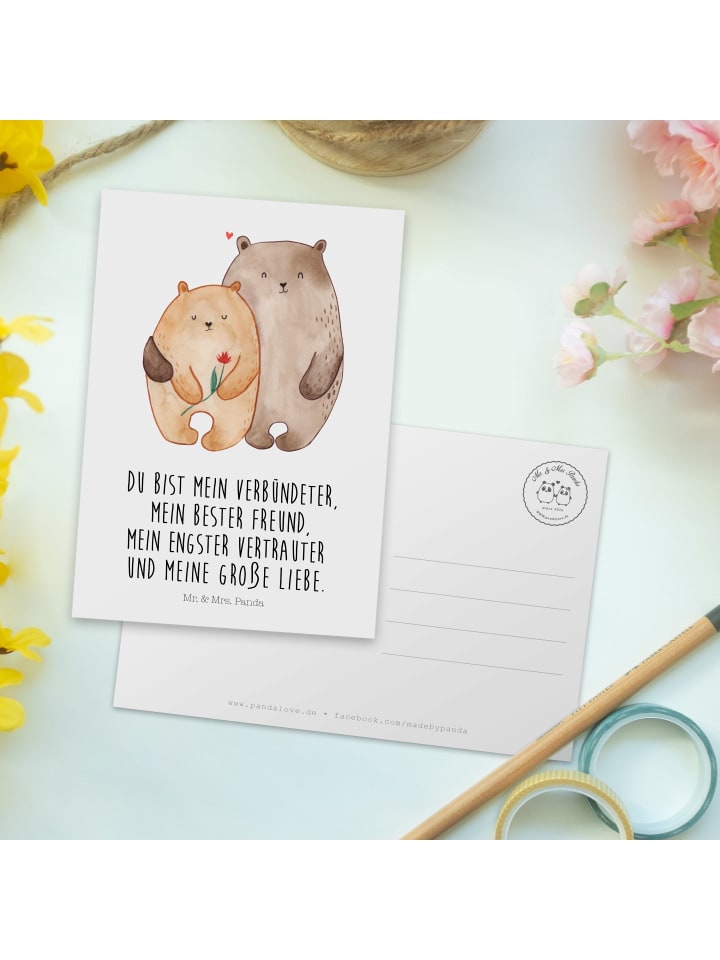 Mr. & Mrs. Panda Postkarte Bären Liebe mit Spruch in Weiß günstig kaufen onesize