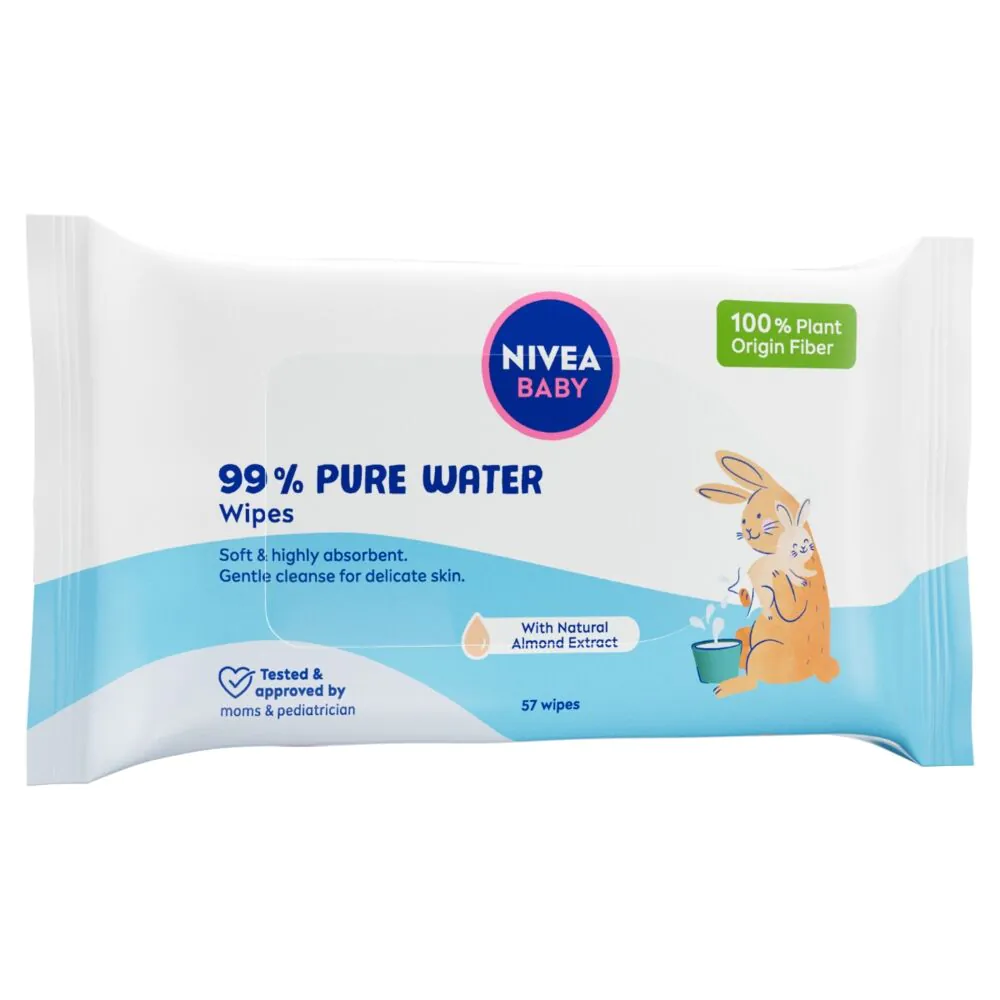 Nivea Baby biologiškai skaidomos servetėlės su 99 % gryno vandens, 57 vnt.