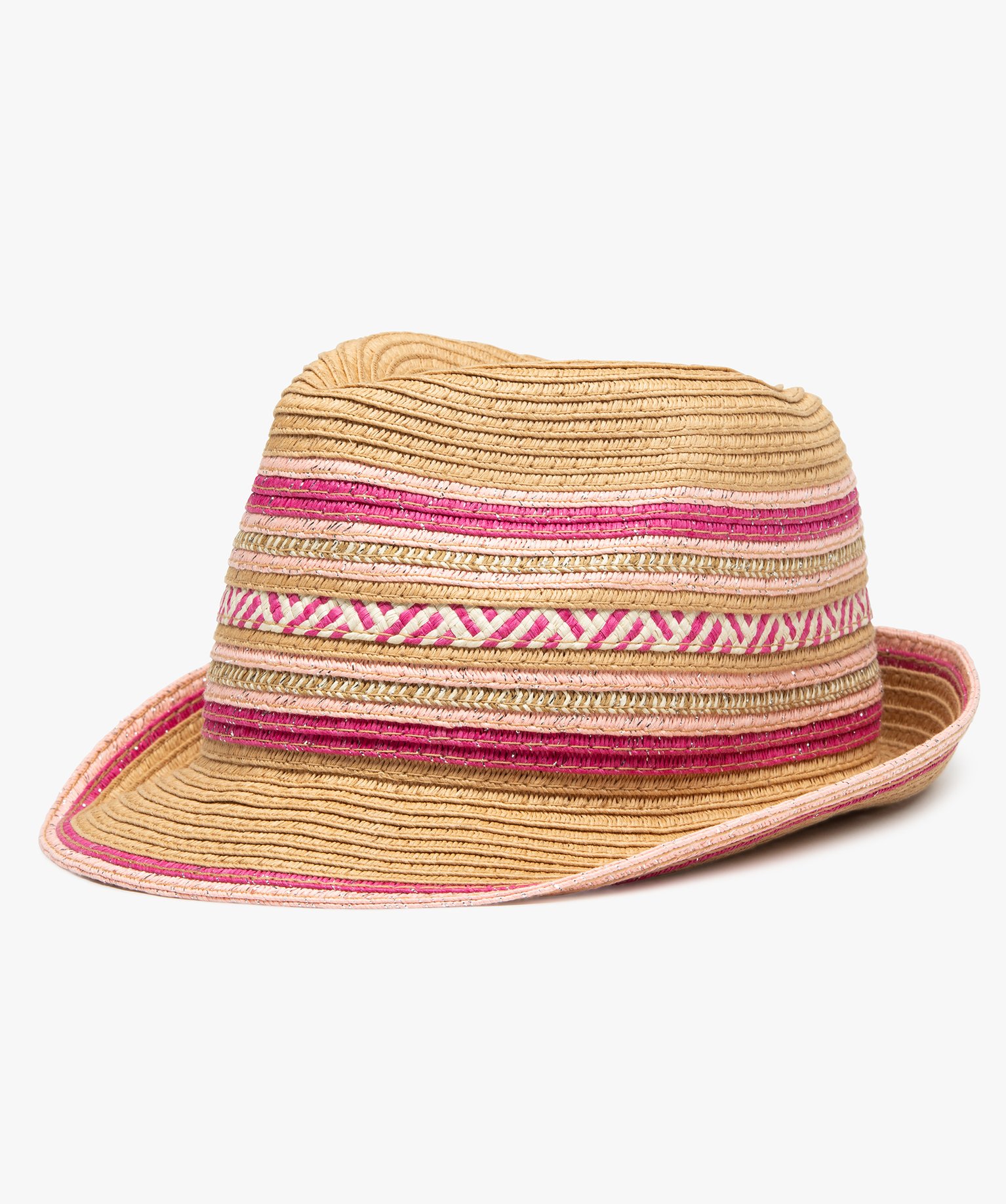 Chapeau fille à rayures multicolores et pailleté rose | GEMO