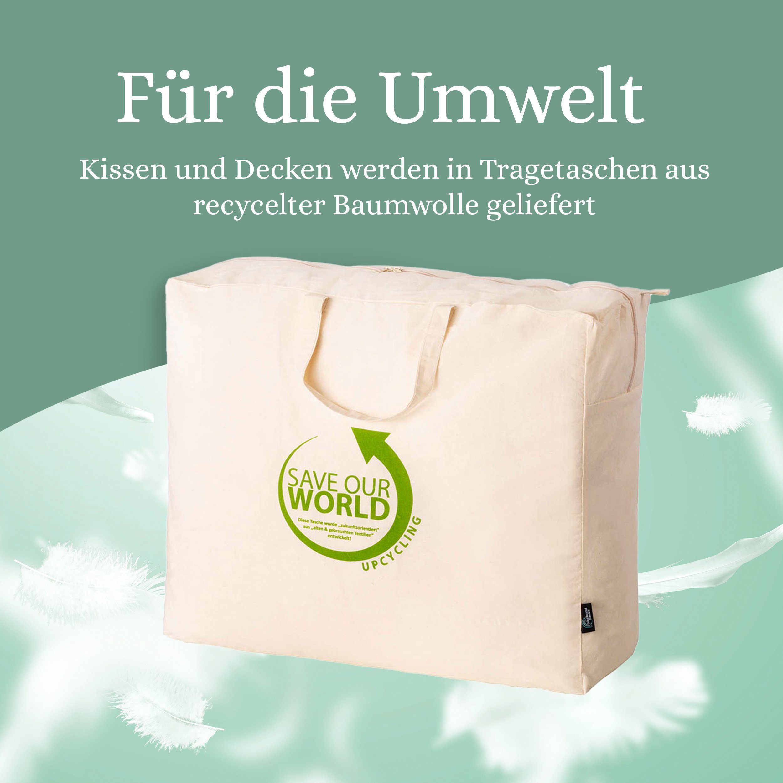 Daunenkissen Grüne Daune Kopfkissen, VOYAL LINNEN, Hergestellt in Deutschland, 100% recycelte Daunen & Federn
