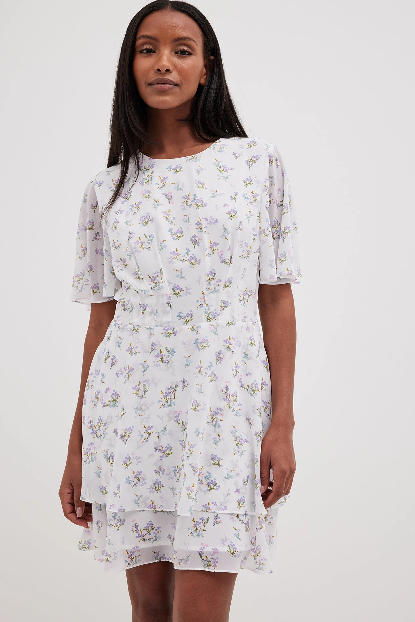 Volant-Minikleid aus Chiffon