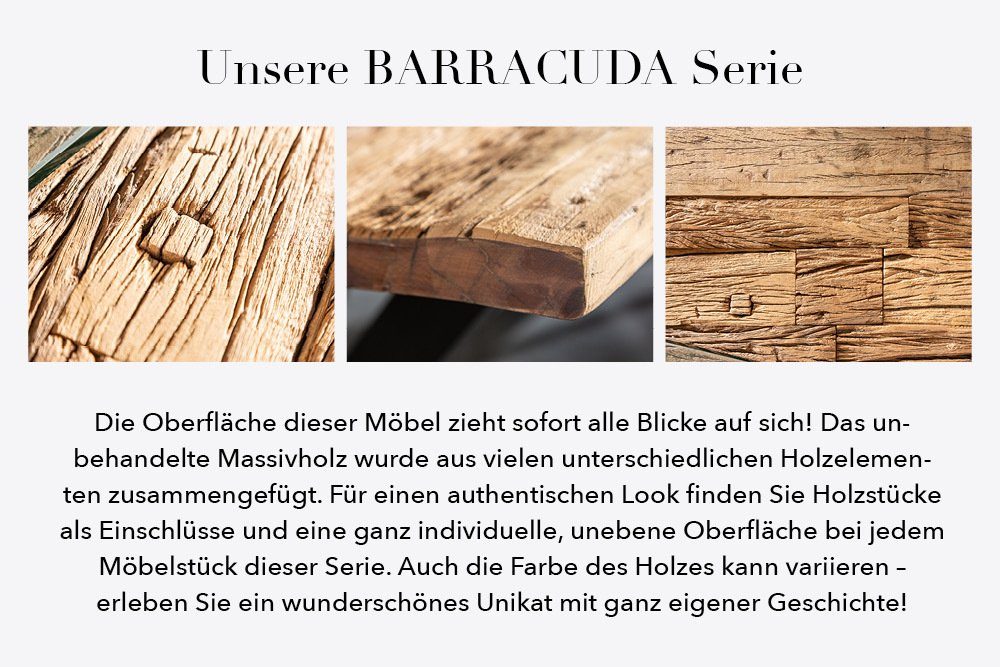 riess-ambiente Esstisch BARRACUDA 180cm natur / transparent, Esszimmer · Massivholz · Edelstahl · Glas · Kufen · Design