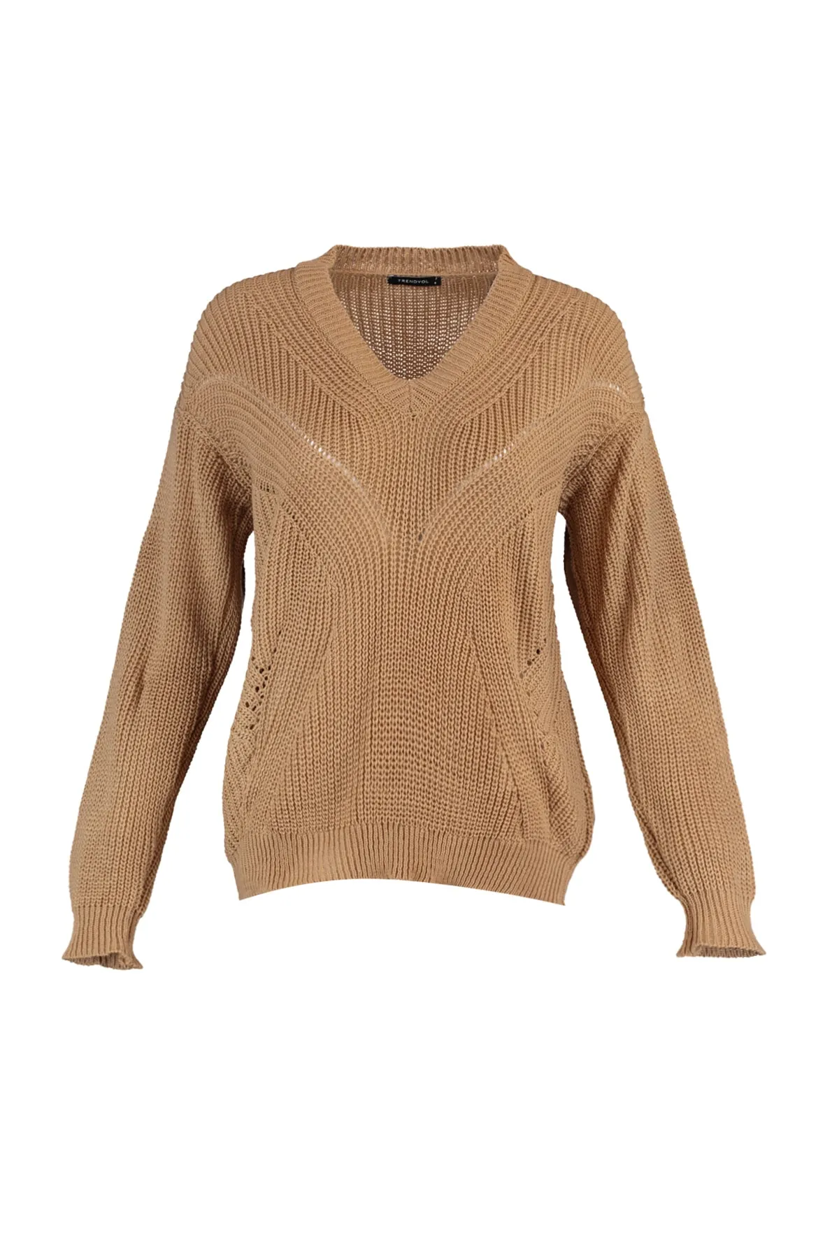 Trendyol Collection  Kamelfarbener Strickpullover mit Lochmuster TWOAW21KZ0690