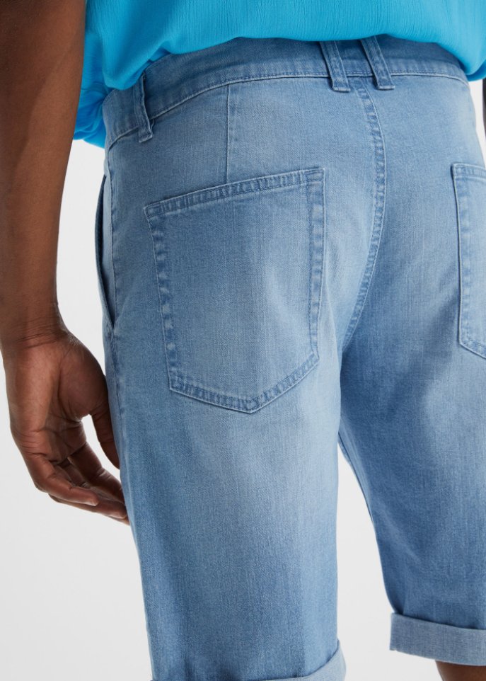 Stretchjeans-Bermuda mit Bundfalte, Loose Fit