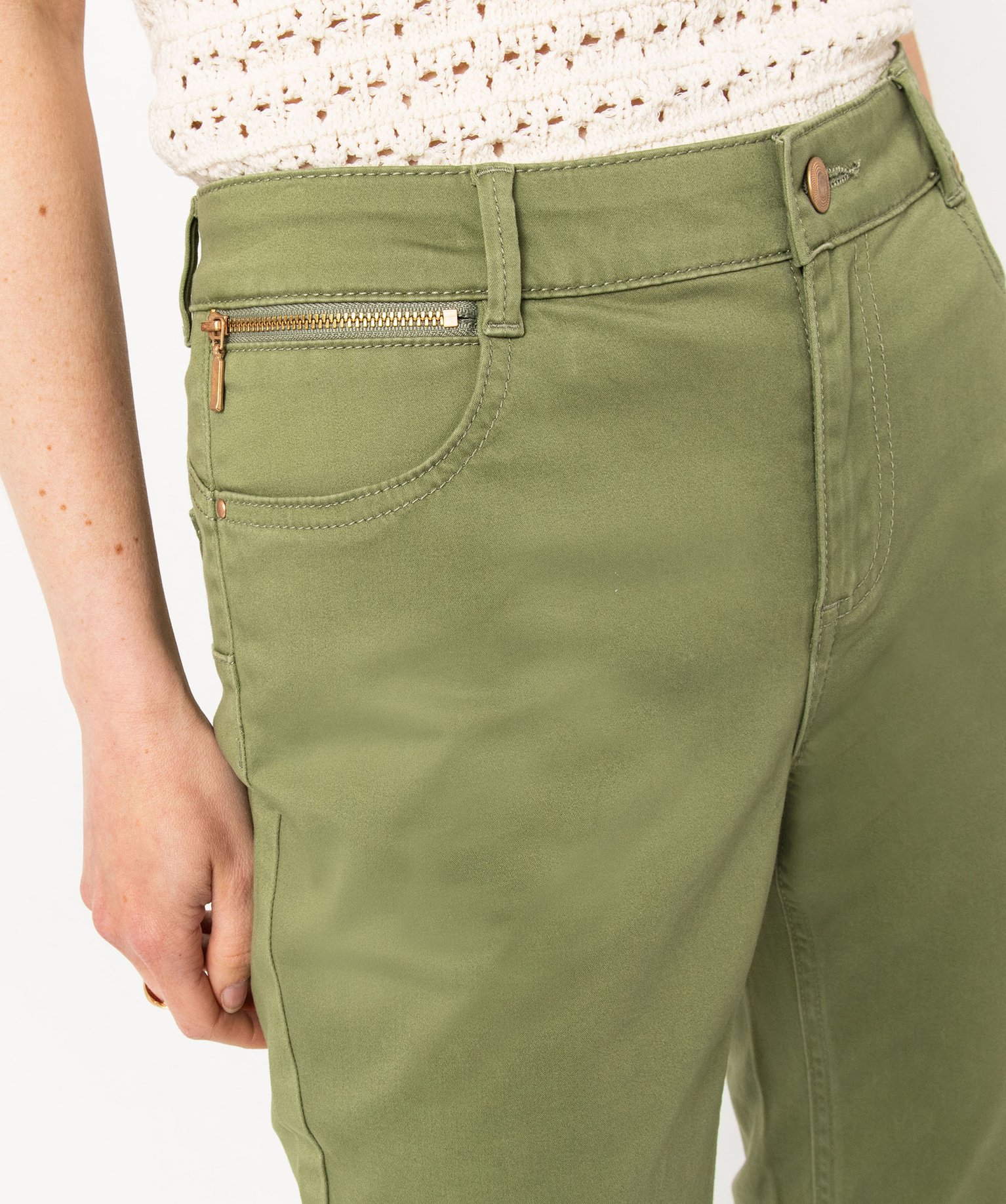 Pantalon en toile coupe slim push-up femme vert | GEMO
