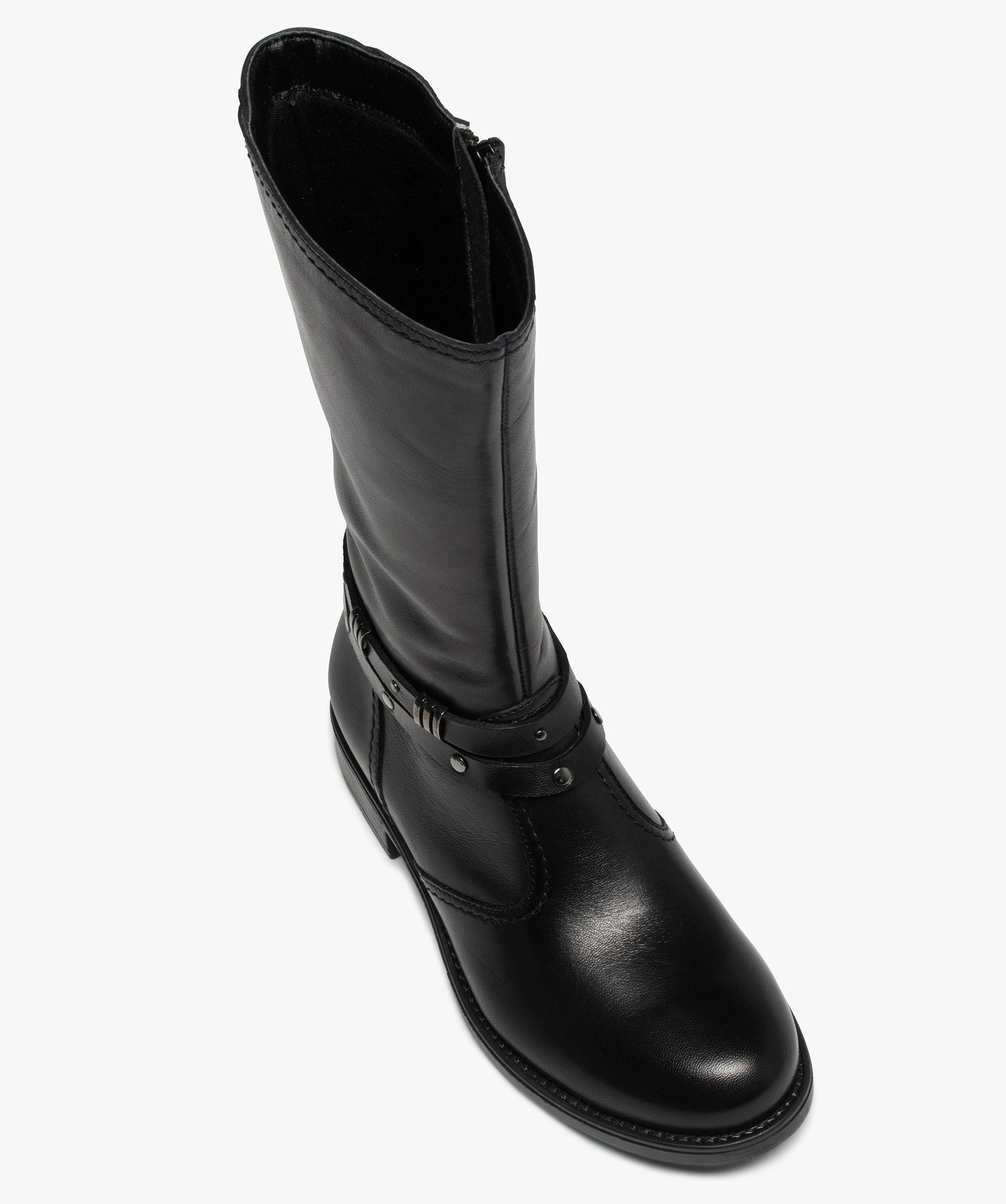 Bottes fille dessus cuir uni avec fines brides décoratives | GEMO