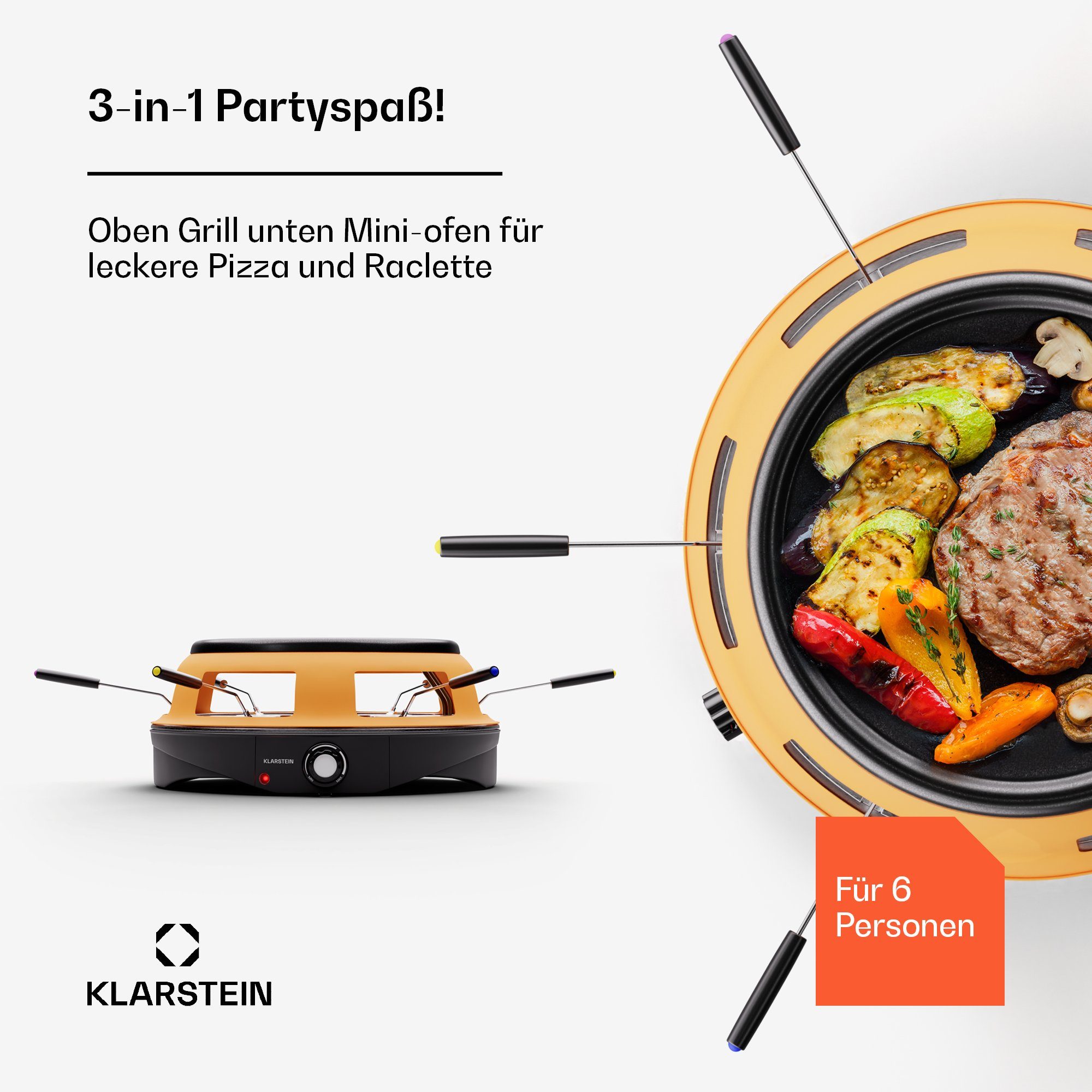 Klarstein Pizzaofen Marinara 3-in-1 Pizzaofen, Elektrischer Ofen Grill Raclette Backen 1200 W