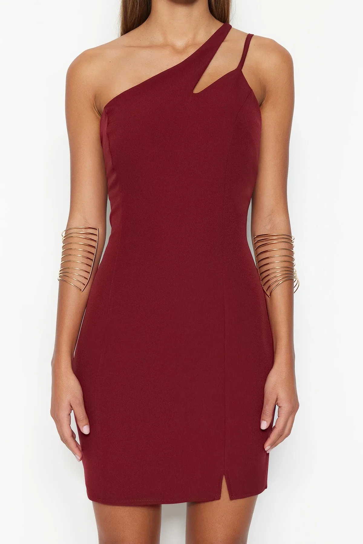 Trendyol Collection  Burgunderfarbenes, figurbetontes gewebtes Abendkleid TPRSS22EL1652