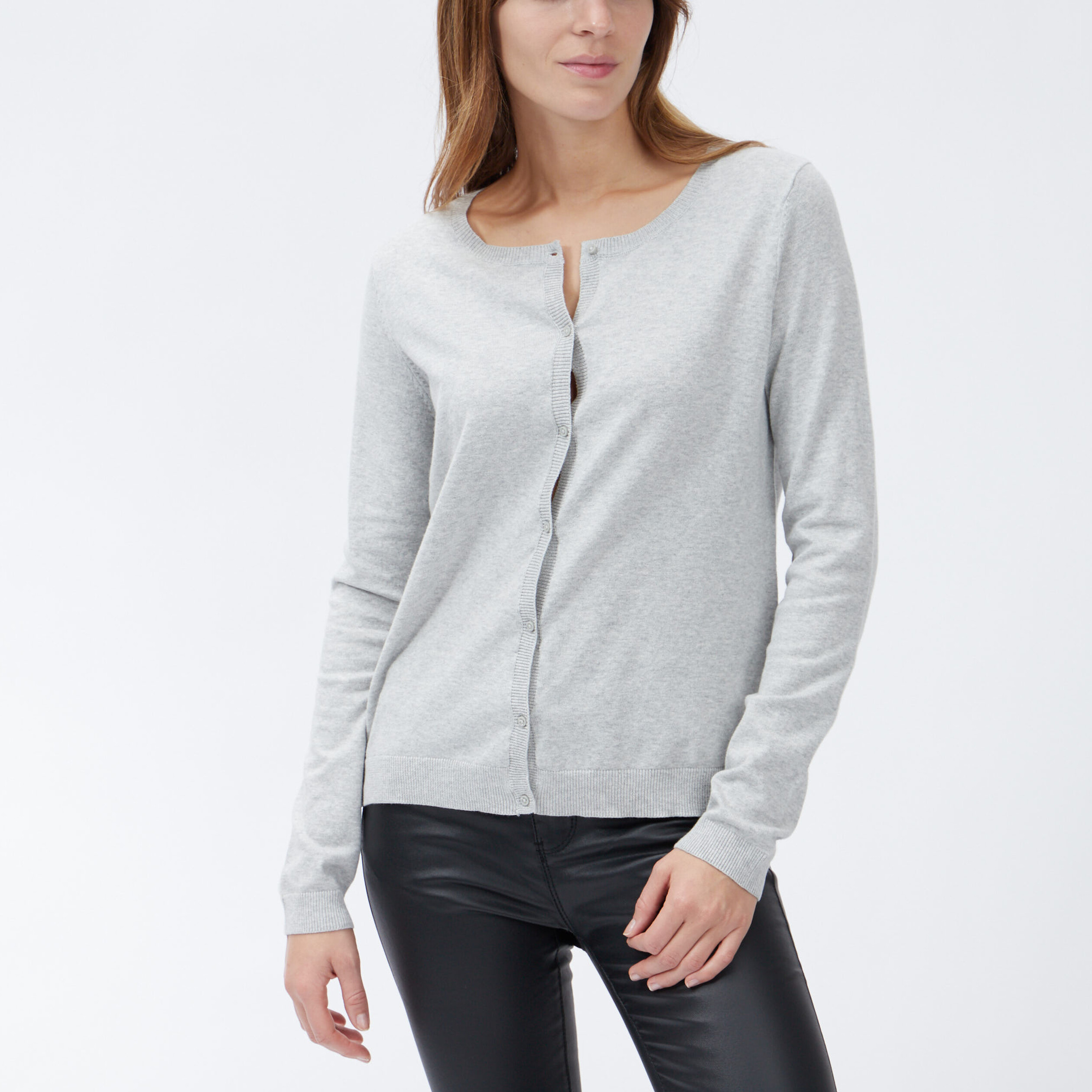 Gilet manches longues boutonné gris femme | La Halle