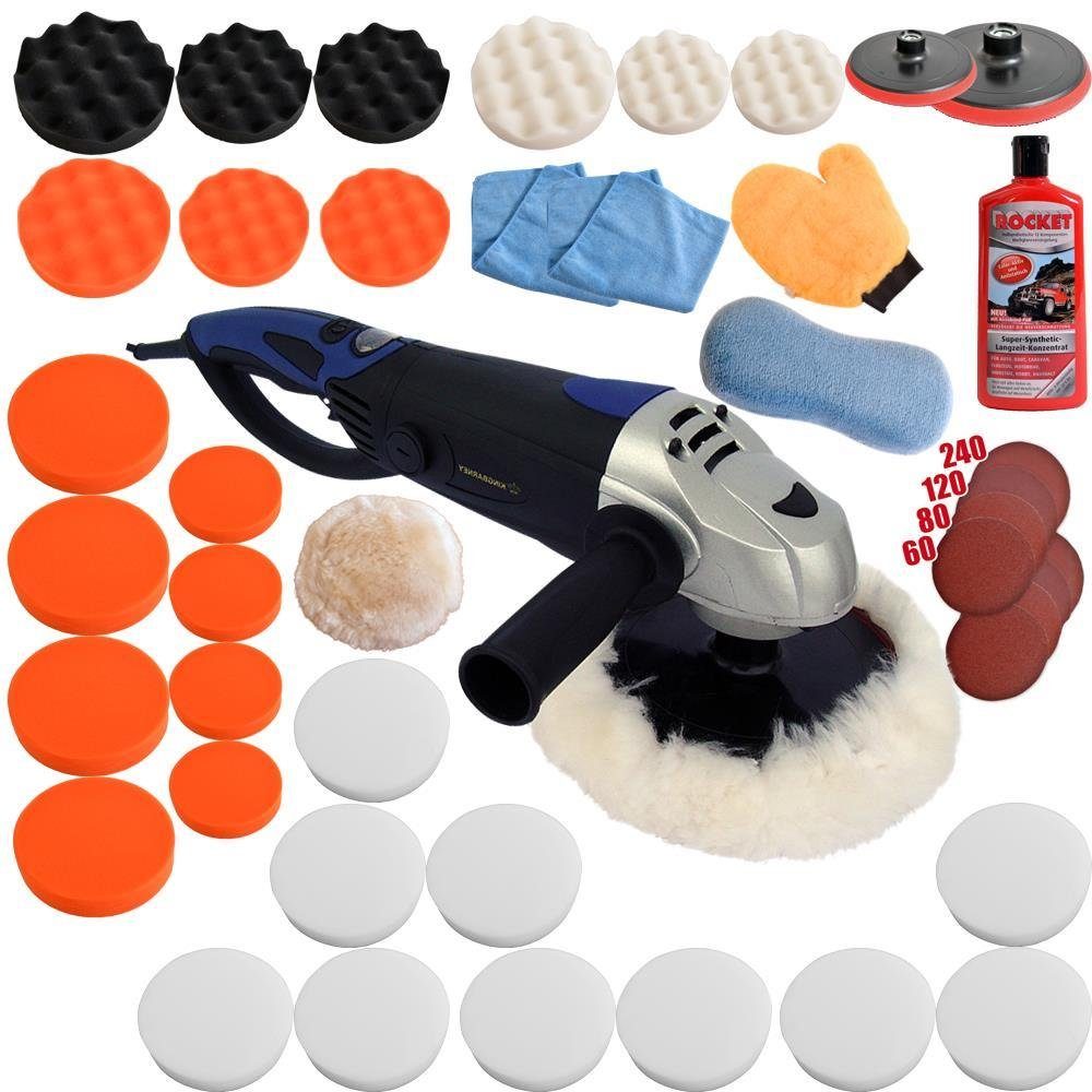 PROMAFIT Rotationspoliermaschine Poliermaschine 1600 Watt (Set 5), 3000 max. U/min, (Set, 5), ohne Akku und Ladegerät, Kabellänge 2m, Drehmoment-Kontrollsystem