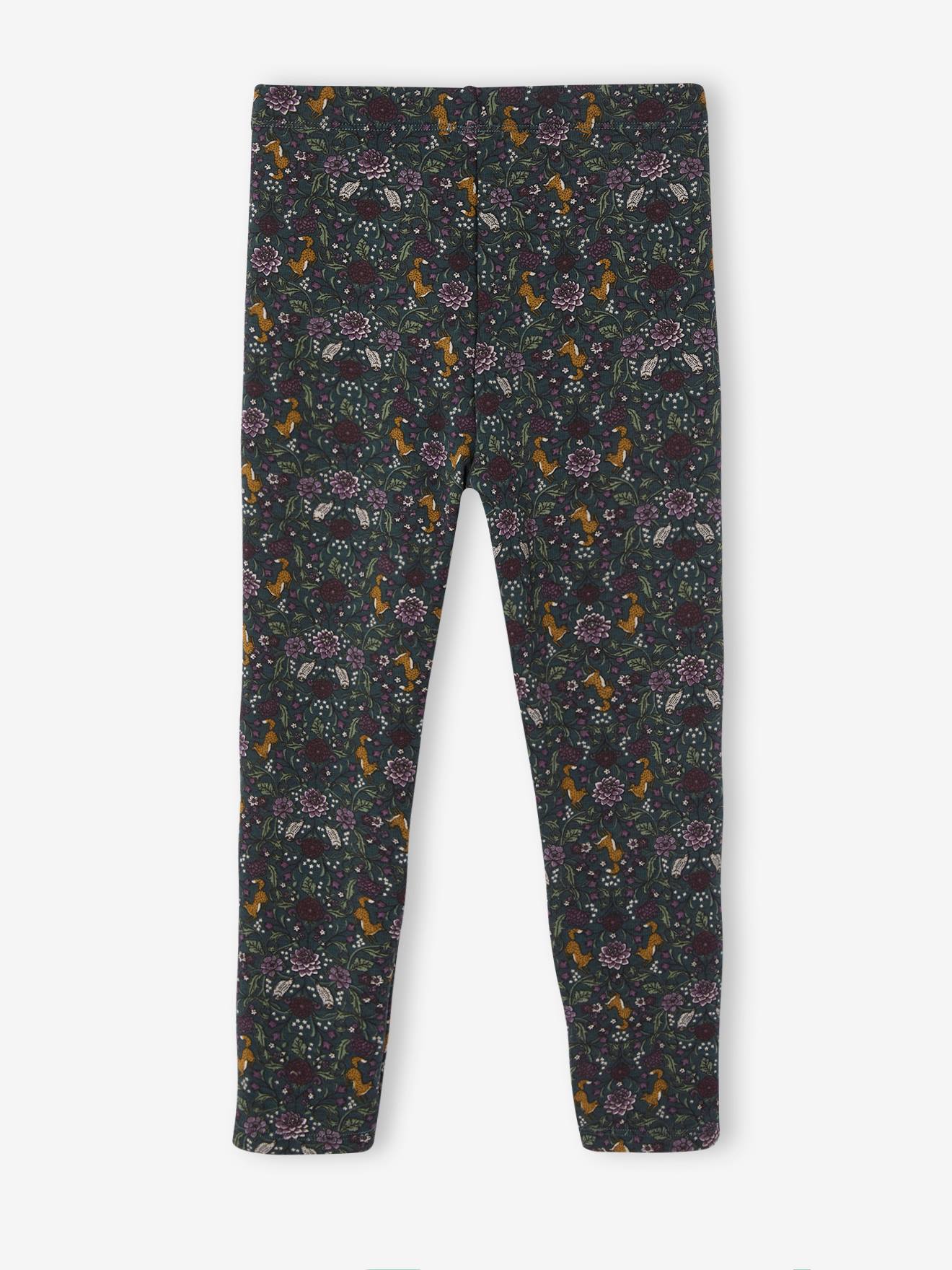 Legging fille doublé maille polaire marron imprimé