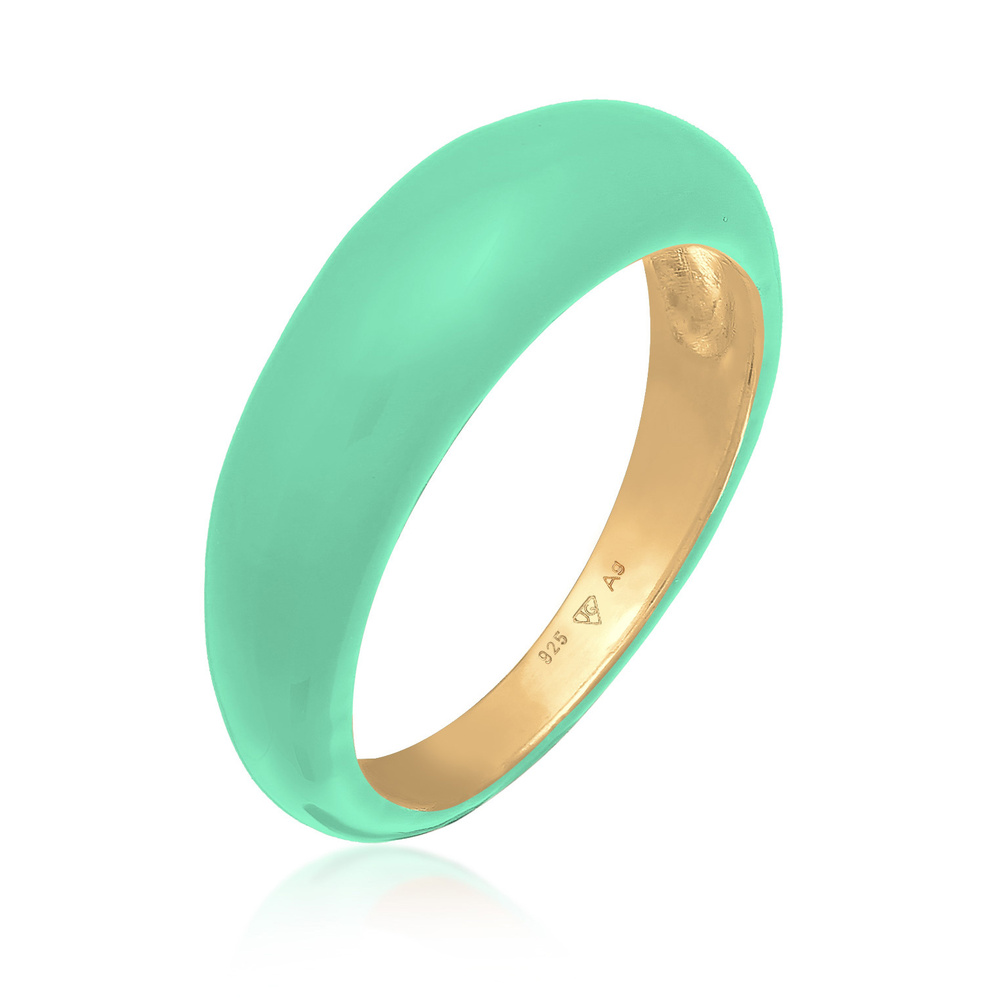 Elli Elli Bague Femmes Bande Pile avec Émail Orange en Argent Sterling 925 Plaqué Or Bague