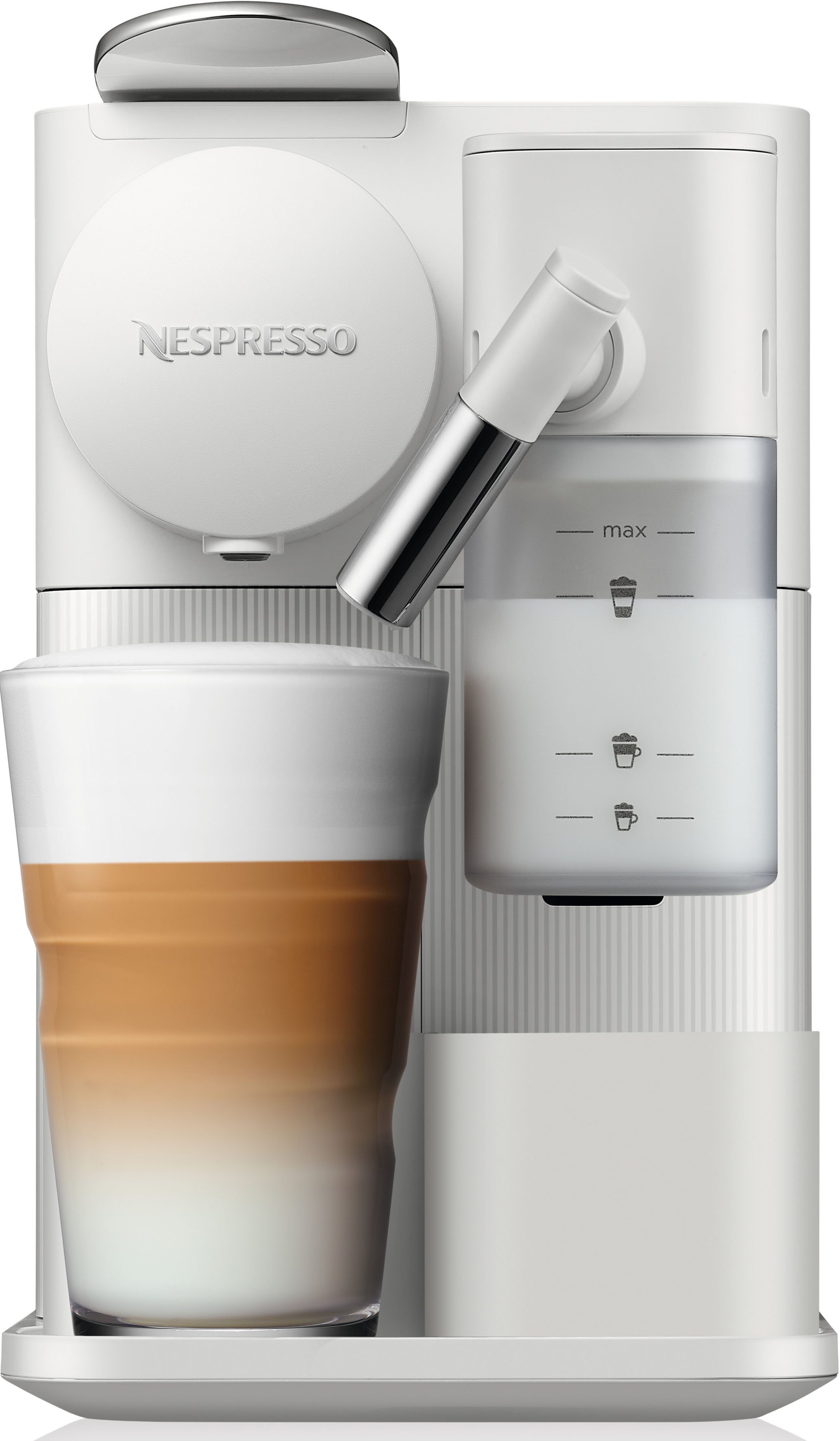 Nespresso Kapselmaschine Lattissima One EN510.W von DeLonghi, White, inkl. Willkommenspaket mit 7 Kapseln