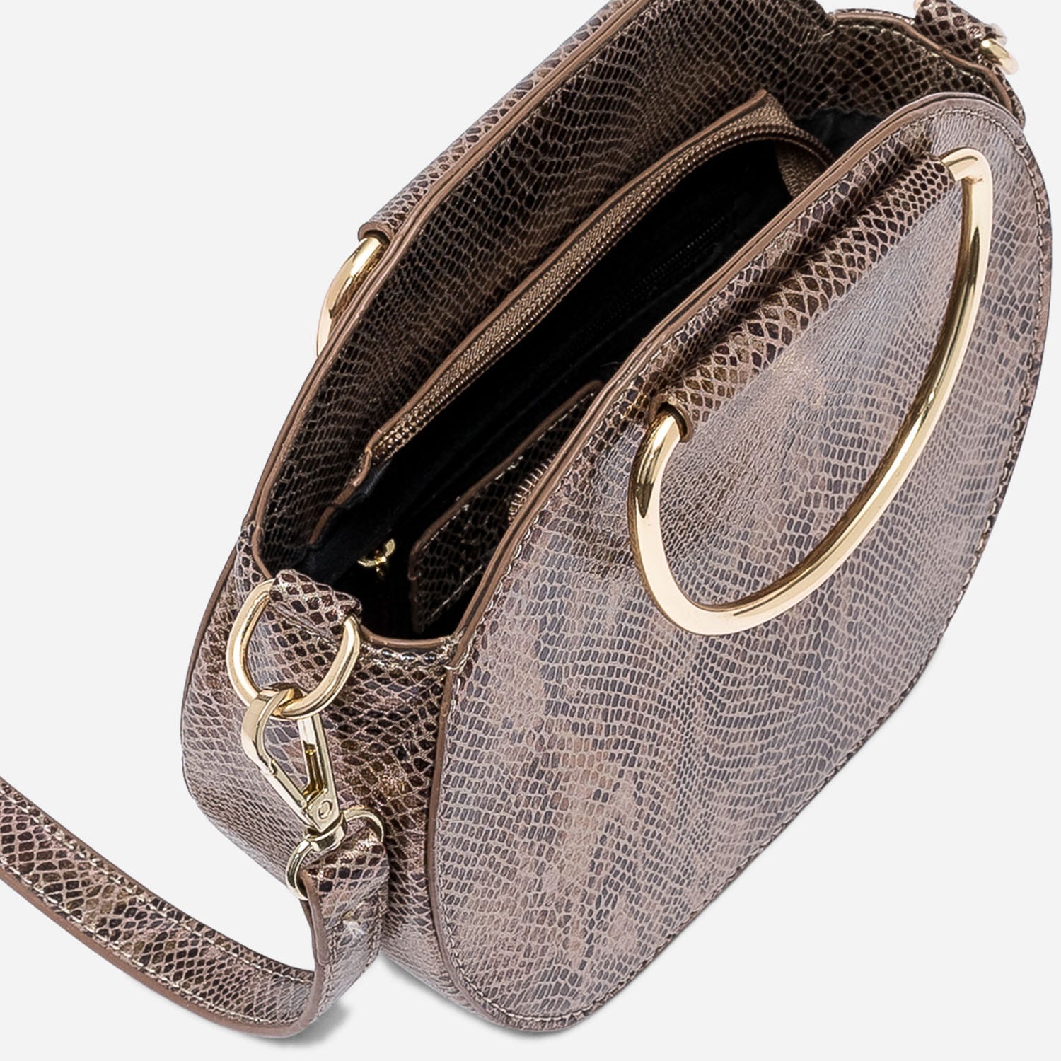 Sac à main taupe métallisé effet python