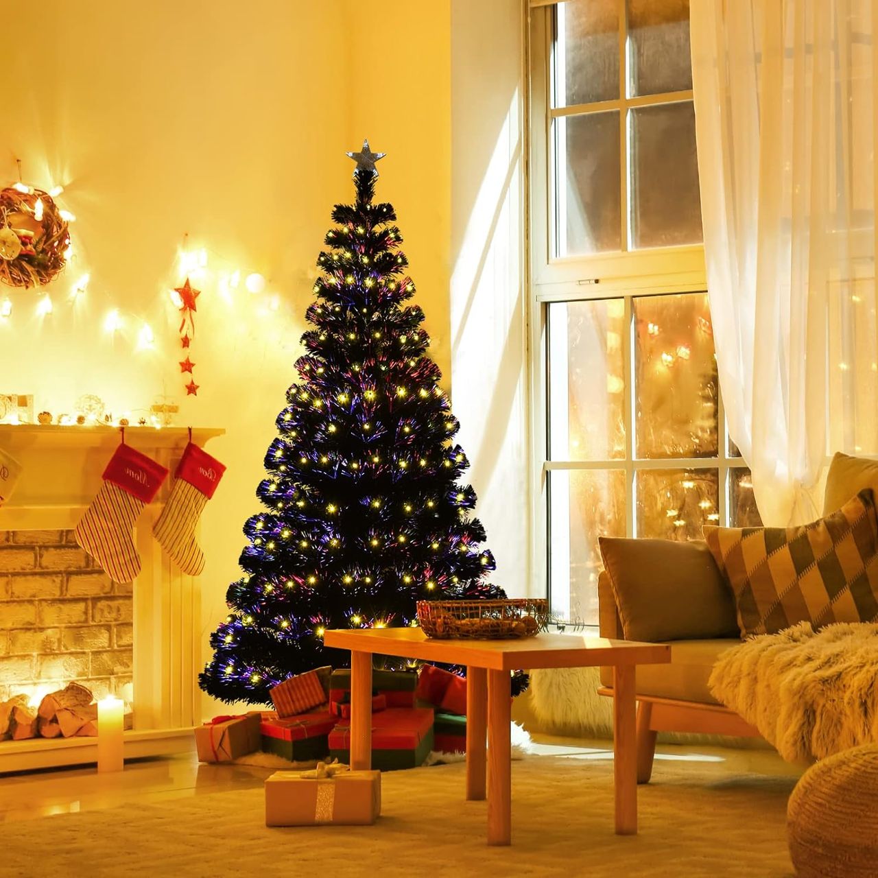 Costway 150 Künstlicher Weihnachtsbaum LED, 8 Blink-Modi