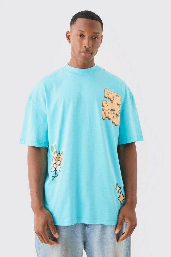 Zerrissenes Oversize T-Shirt mit Blumen-Print
