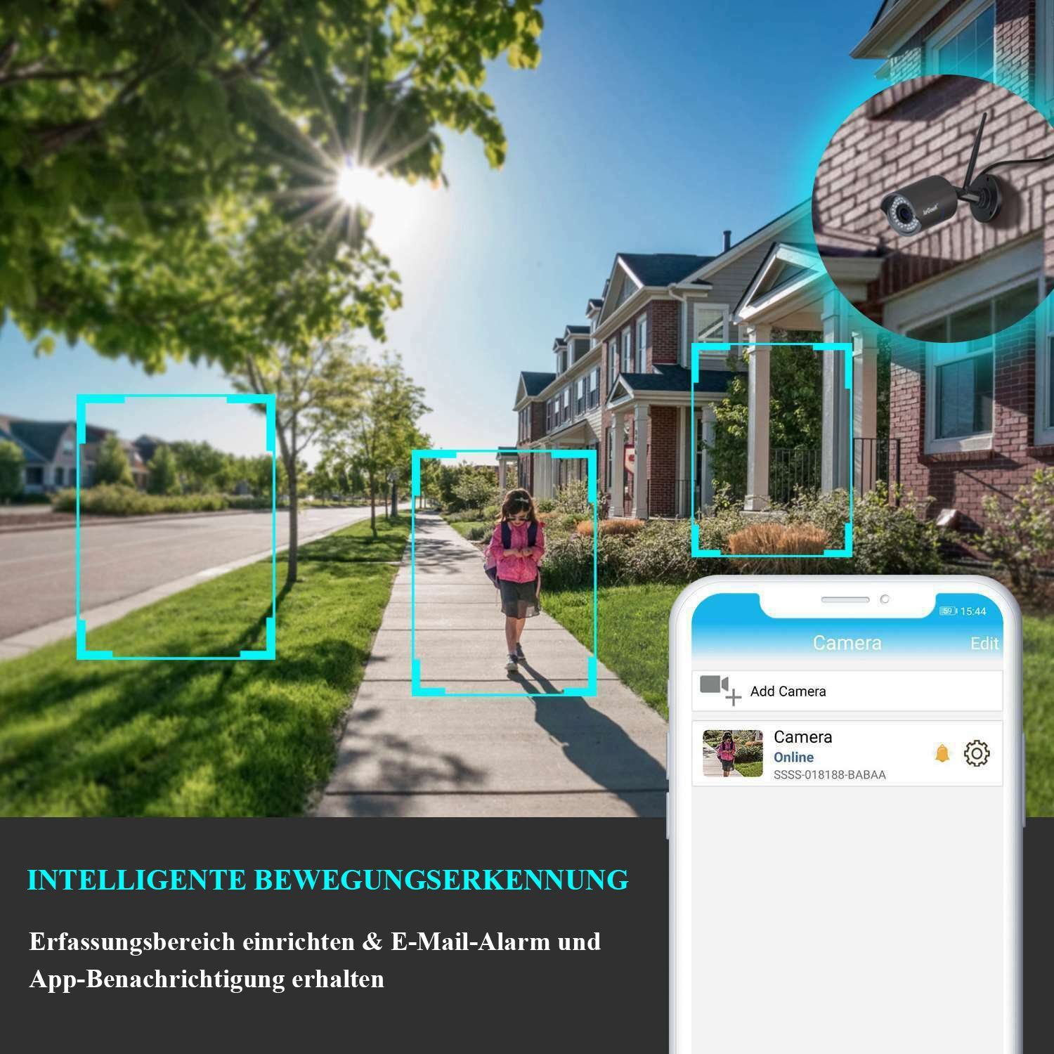 ieGeek 1080P FHD Überwachungskamera Aussen WLAN IP Kamera 25M Nachtsicht IP66 Überwachungskamera (AuBenbereich, Outdoor, 2,4 GHz Wifi,SD Storage, 7/24 Schleifenaufzeichnung,Wired CCTV, Bewegungserkennung, Plug & Play, Support PC/App, Sirene und APP-A