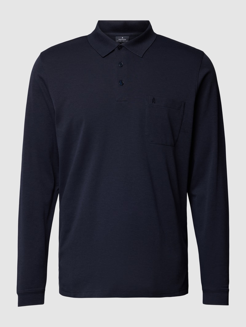 Poloshirt im langärmeligen Design in marineblau